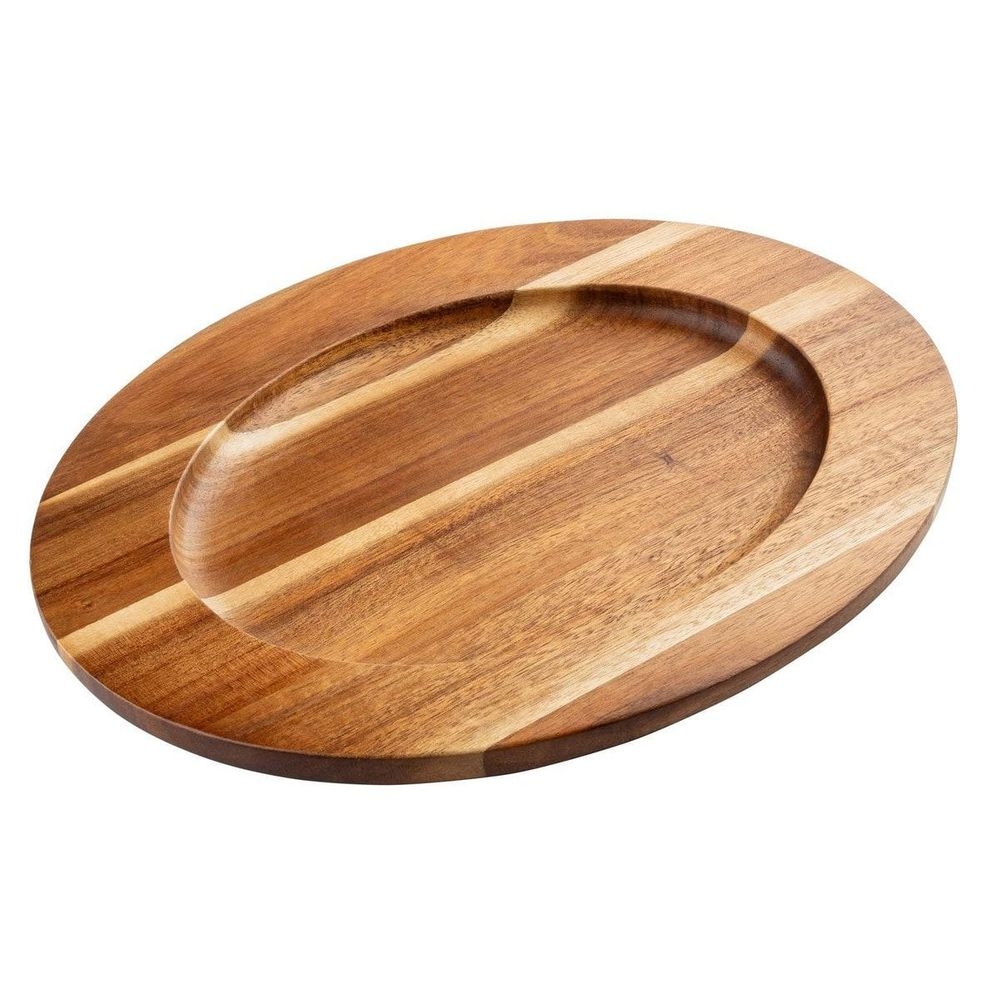 Tablecraft Acacia Wood Underliner for Cast Iron Oval Skillet, 12.375 x 9.375 x 0.6875 inch