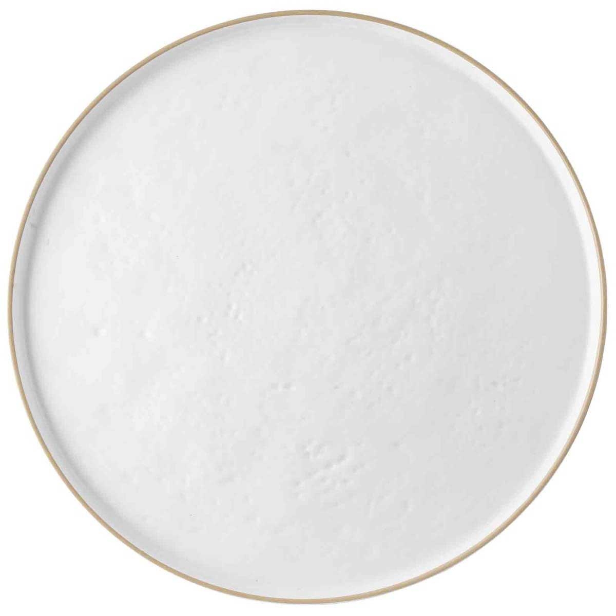Tablecraft Europa Collection Melamine White Stone Pattern with Beige Rim Round Serving Tray, 18 inch