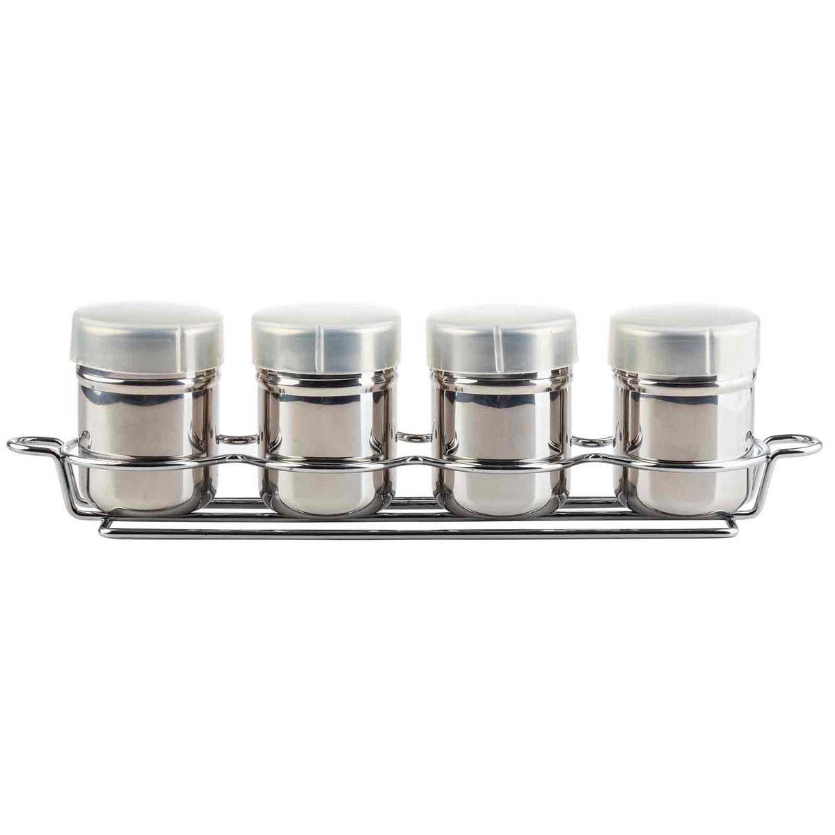 Tablecraft Stainless Steel 4 Piece Coffee Shaker Set with Rack, 6 Ounce Capacity