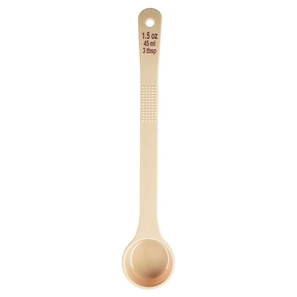 Tablecraft Polycarbonate Beige Solid Long Handle Spoonout with Maroon Capacity Marking, 1.5 Ounce Capacity -- 12 per case