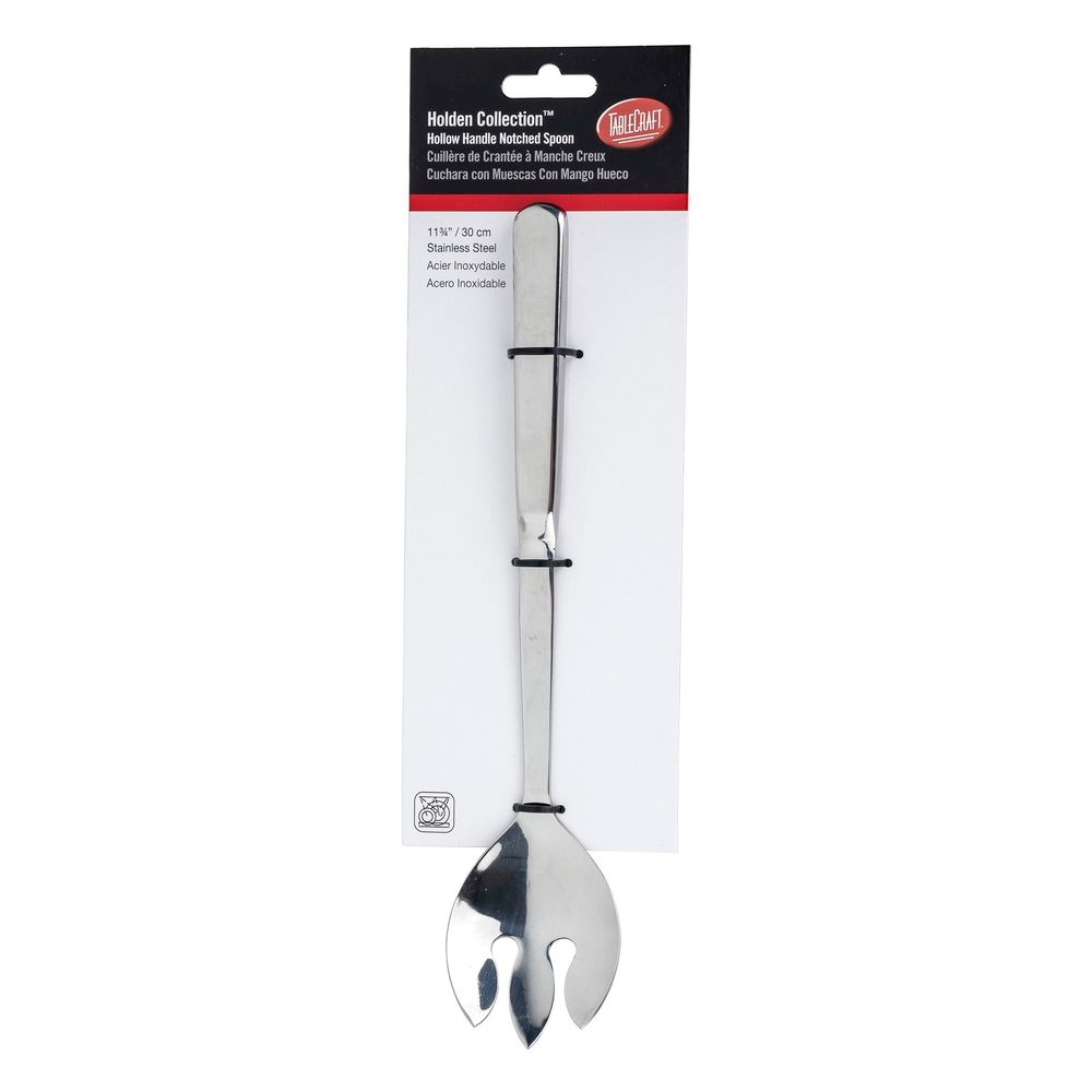 Tablecraft Holden Collection 18-8 Stainless Steel Hollow Handle Notched Spoon, 11.75 x 2.5 x 1.25 inch -- 12 per case