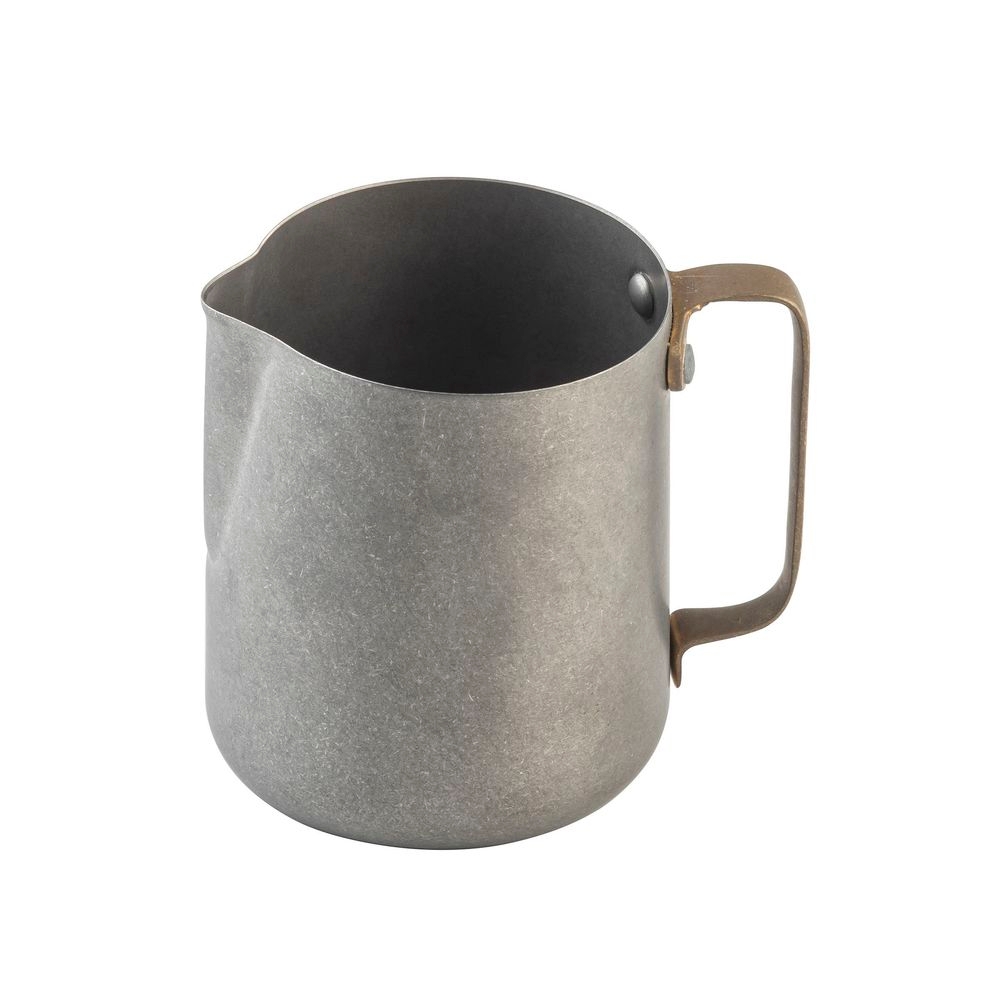 Tablecraft 200 Series Stainless Steel Vintage Finish Frothing Cup with Gold PVD Finish Handle, 18 Ounce Capacity -- 12 per case