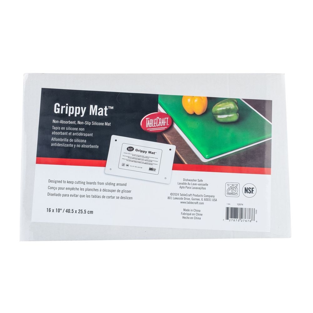 Tablecraft Grippy Mat Silicone Imprinted Small White Rectangular Anti-Slip Cutting Board Mat, 16 x 10 x .075 inch -- 20 per case