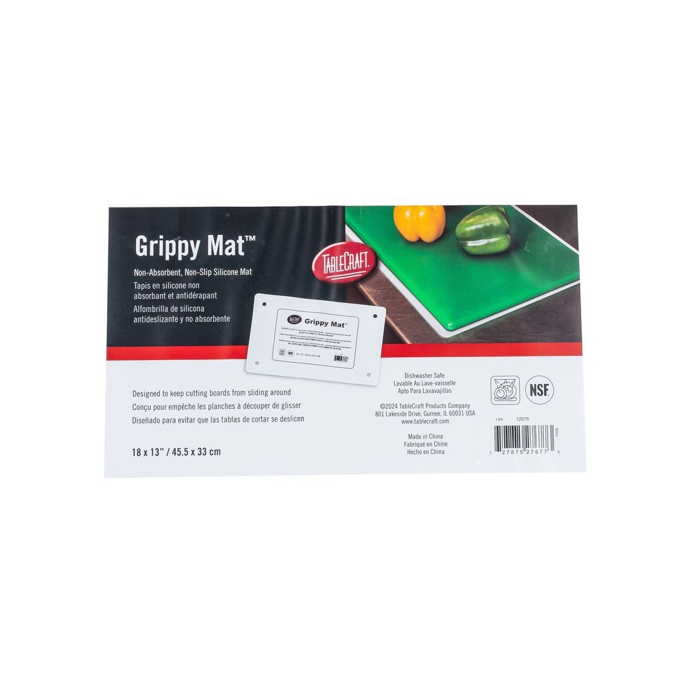 Tablecraft Grippy Mat Silicone Imprinted Medium White Rectangular Anti-Slip Cutting Board Mat, 18 x 13 x .075 inch -- 20 per case