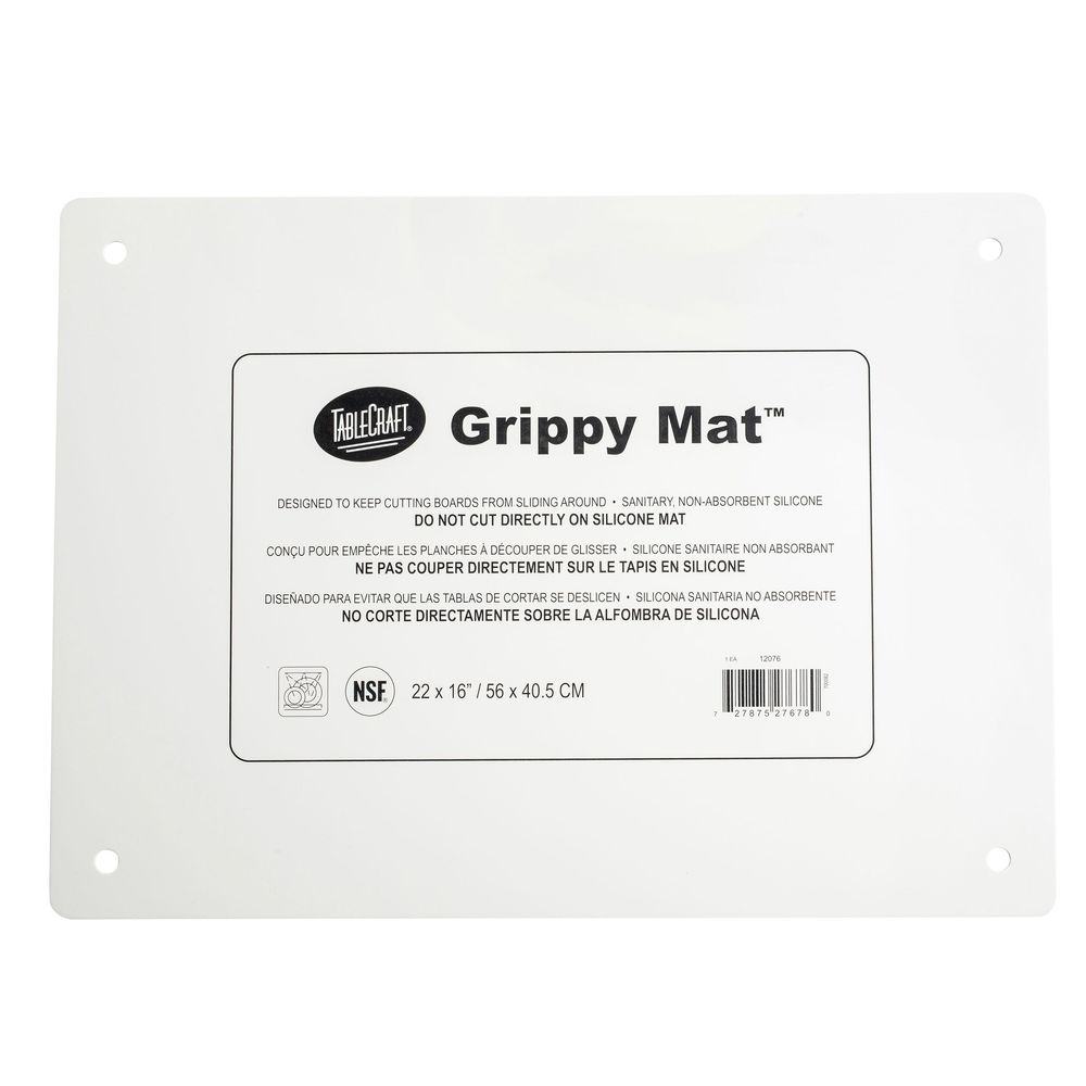 Tablecraft Grippy Mat Silicone Imprinted Large White Rectangular Anti-Slip Cutting Board Mat, 22 x 16 x .075 inch -- 20 per case