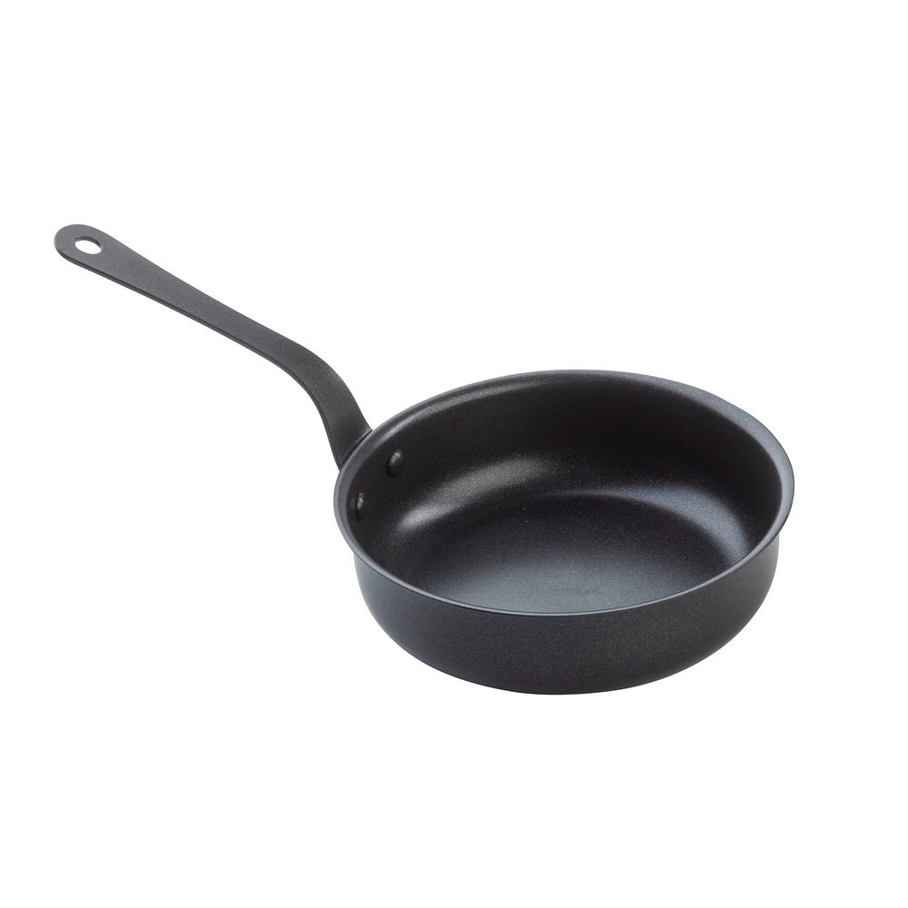 Tablecraft Non-Stick Coating Steel Black Round Mini Serving Fry Pan with Handles, 14 Ounce Capacity -- 12 per case