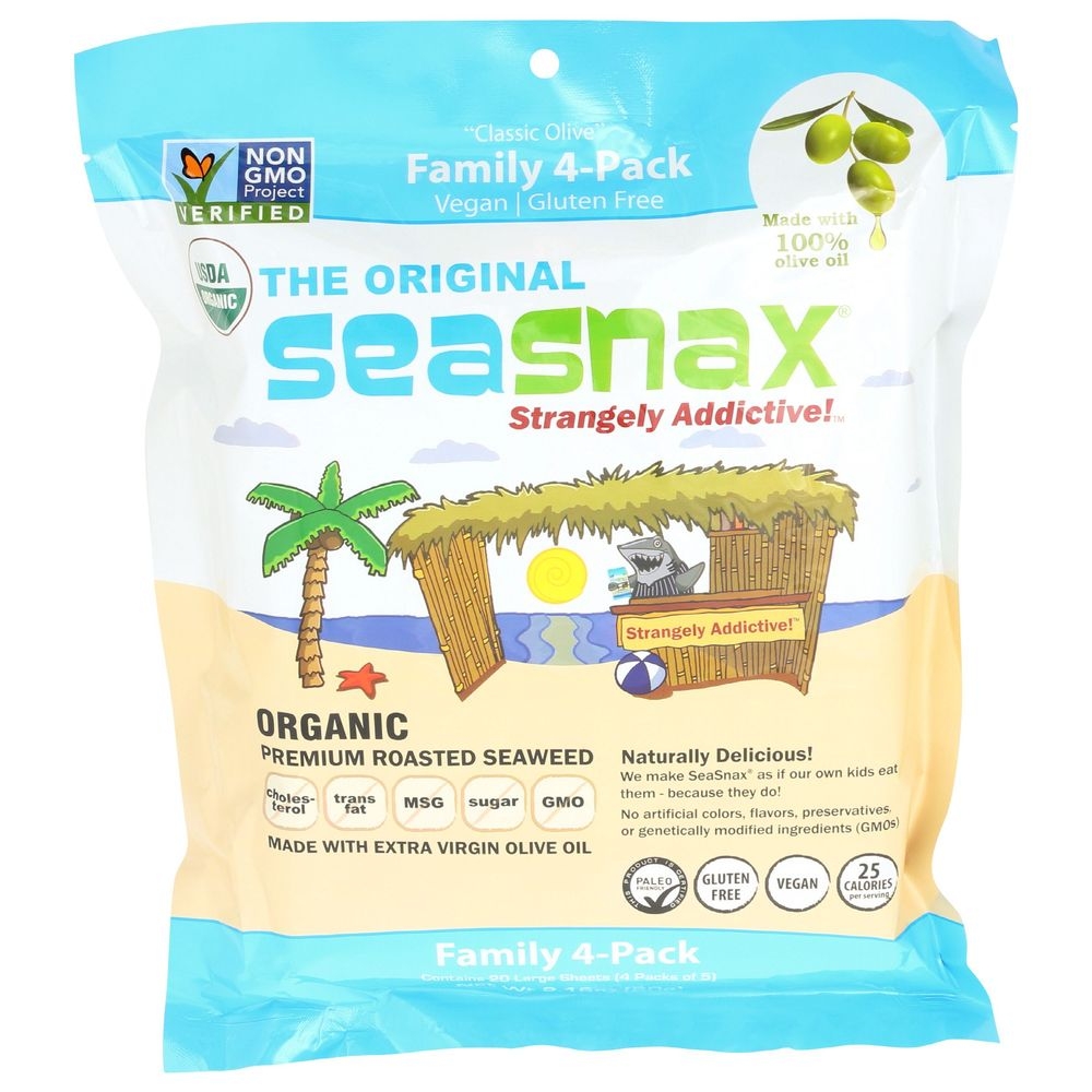 Seasnax Organic Premium Roasted Seaweed Snack, 2.16 Ounce -- 4 per case