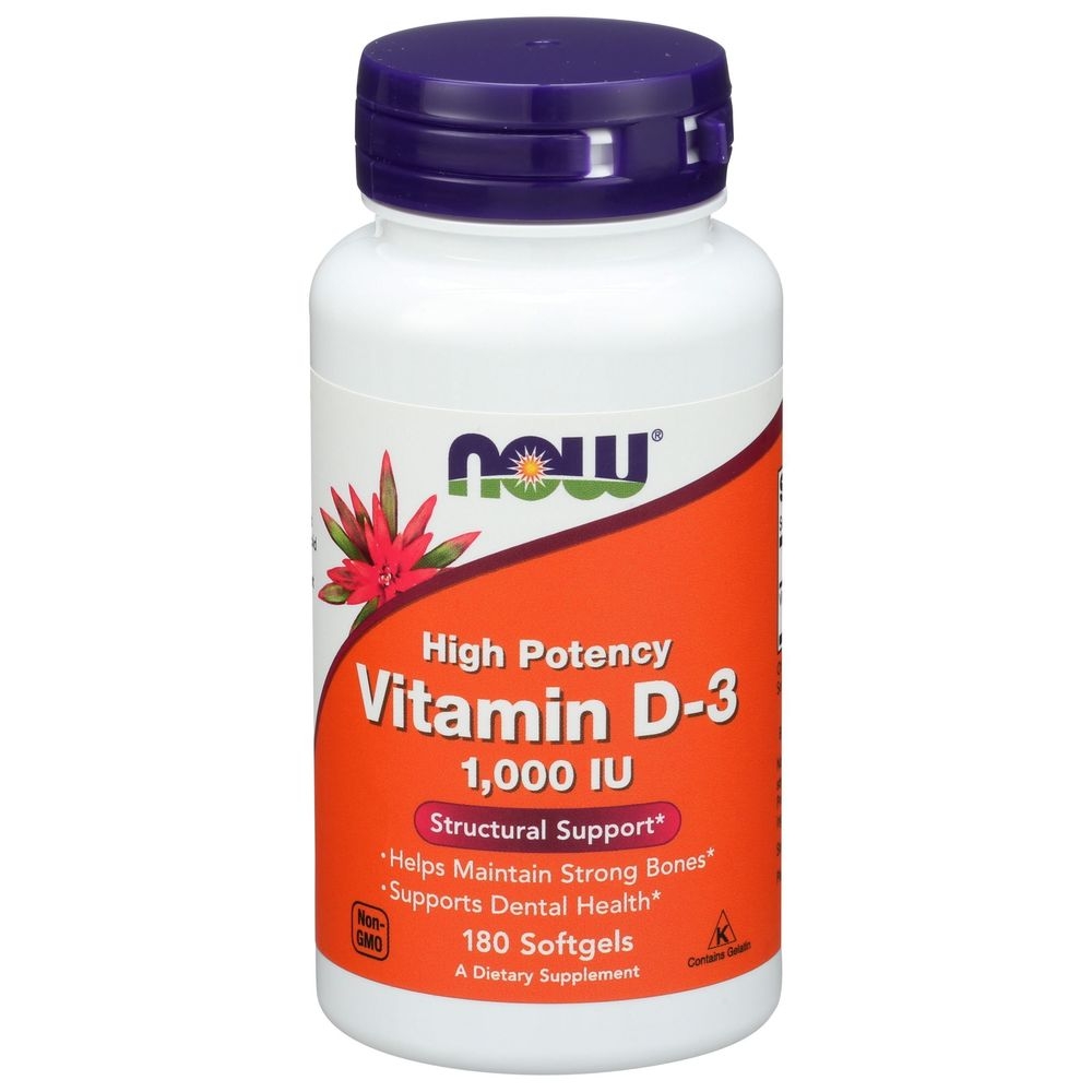 Now Foods Vitamin D3 1000 IU Dietary Supplement Soft Gels, 180 count