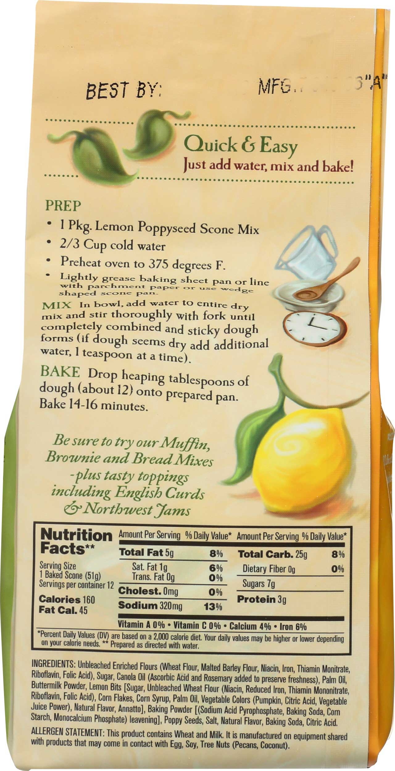 Sticky Fingers Lemon Poppyseed Scone Mix, 16 Ounce -- 6 Per Case