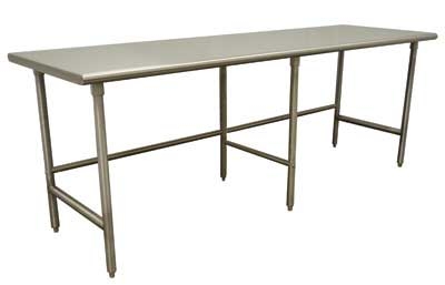 Standard Stainless Steel, Flat Top Work Table With Stainless Steel legs and Open Base, 24 x 96 inch.