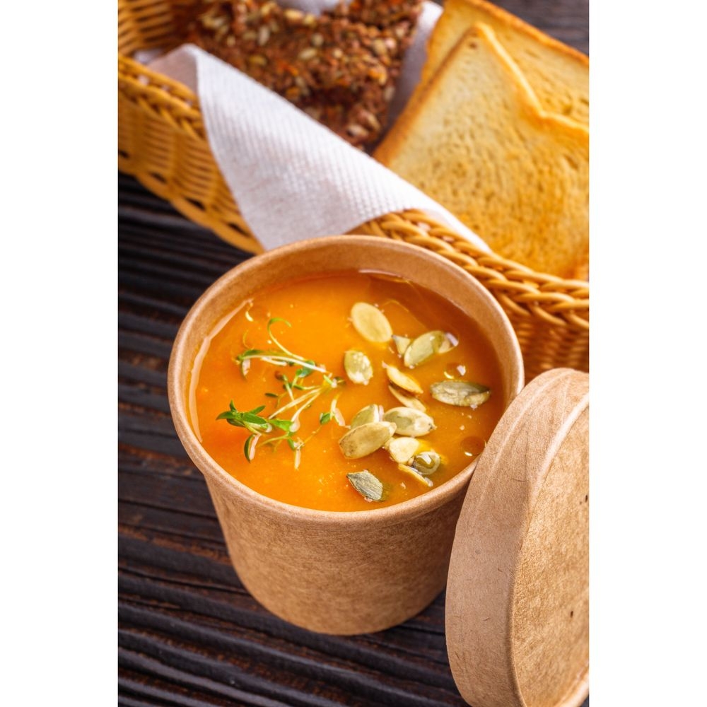 SQP Kraft Paper Soup Cup and Lid - Combo, 16 Ounce Capacity -- 250 per case.