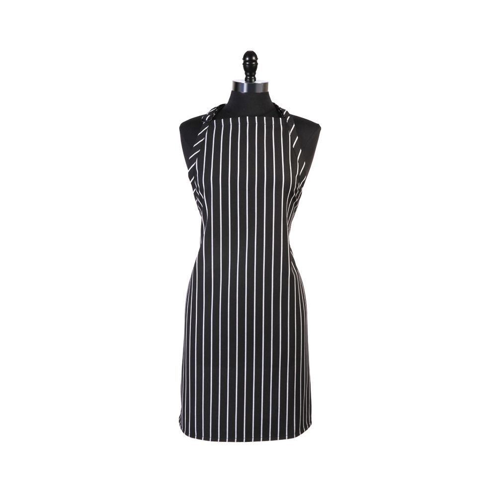 Mercer Culinary Black and White Chalk Stripe Genesis Bib Apron without Pocket