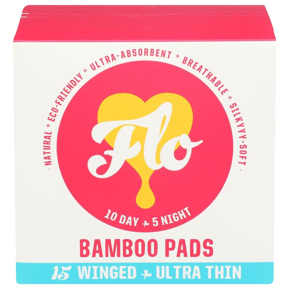 Flo Winged Ultra Thin Bamboo Pad, 15 count -- 8 per case