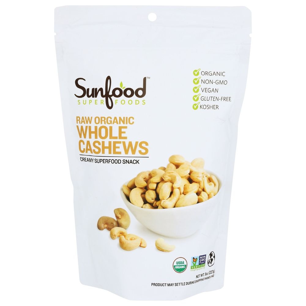 Sunfood Organic Whole Cashews, 8 Ounce