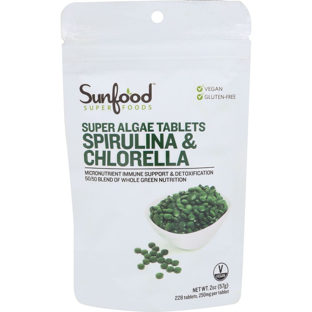 Sunfood Spirulina and Chlorella Tablet, 2 Ounce
