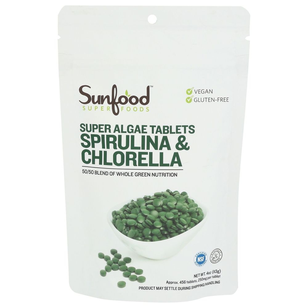 Sunfood Superfoods Spirulina and Chlorella Tablets, 4 Ounce