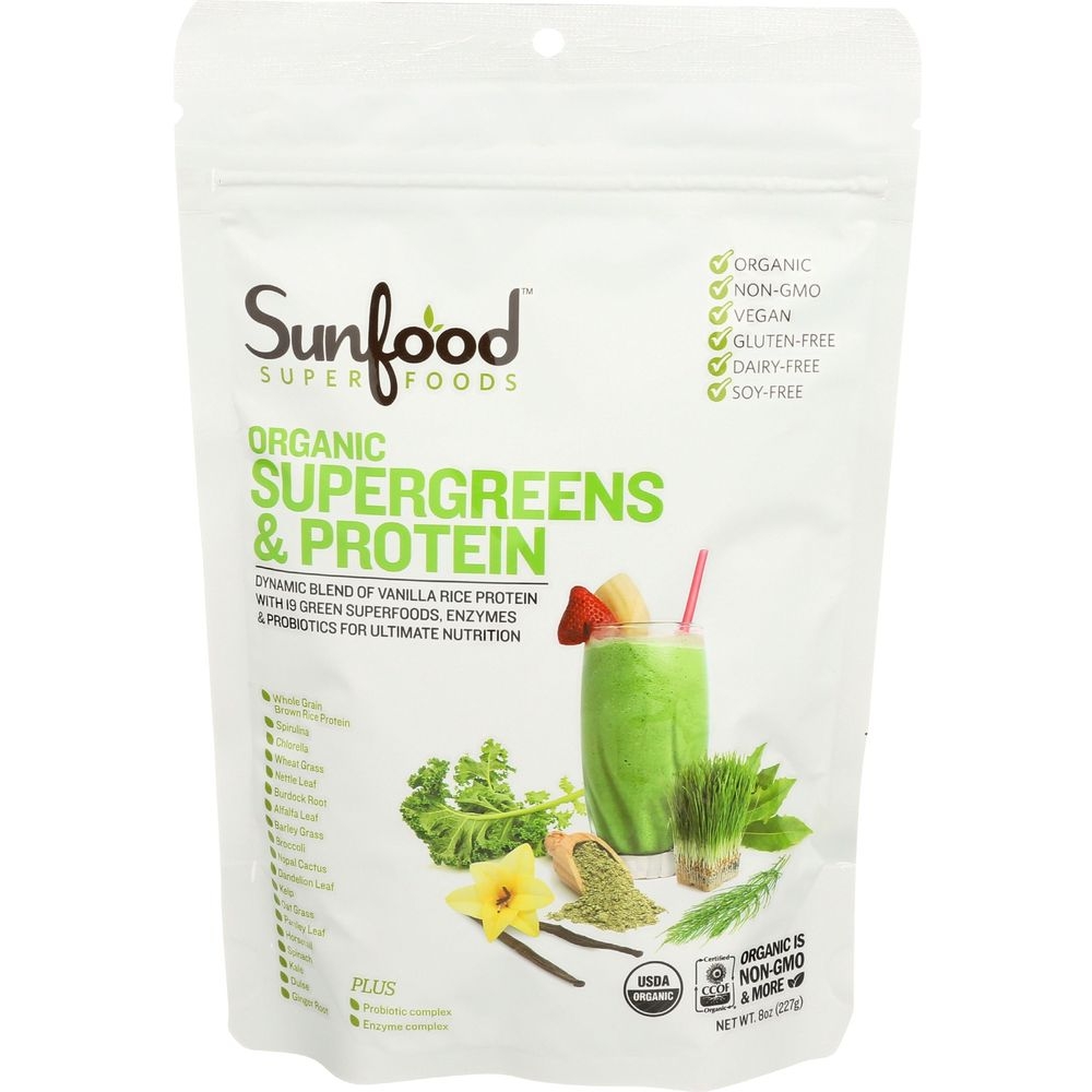 Sunfood Organic Supergreens Protein Powder, 8 Ounce