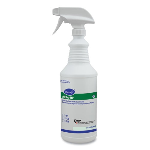 Diversey White Spray Bottle for Alpha-HP Multi-Surface Disinfectant Cleaner, 32 Ounce Capacity -- 12 per case