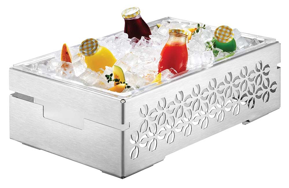 Rosseto Iris Multi-Chef Stainless Steel Chafing Base with Acrylic Tub, 21.5 x 13.5 x 7.38 inch