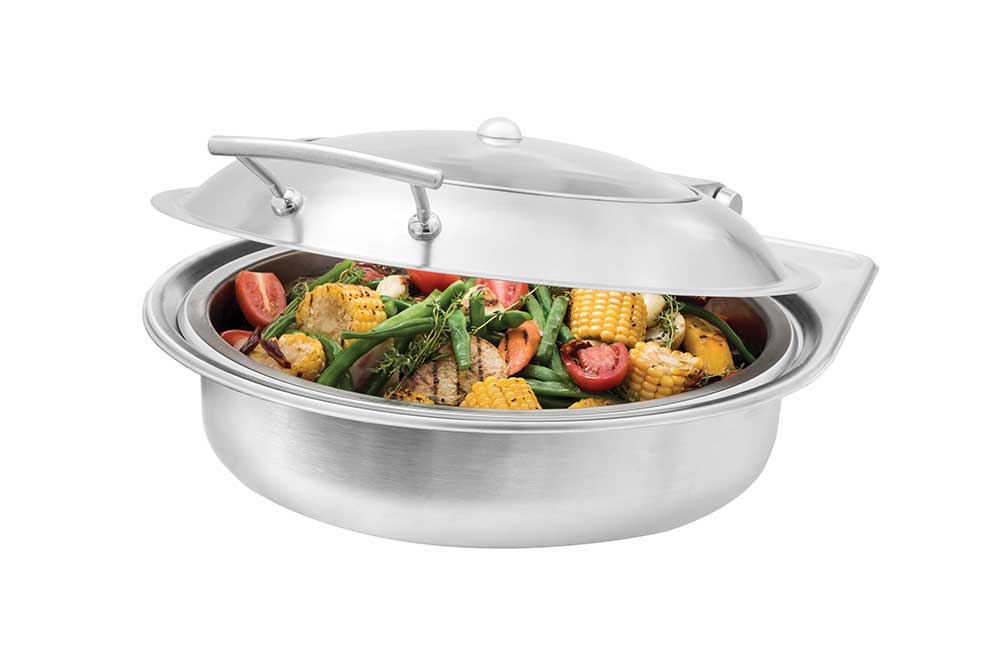 Rosseto Multi-Chef Brushed Stainless Steel Round Chafer with Soft Closing Lid, 16.5 x 18.9 x 6.7 inch