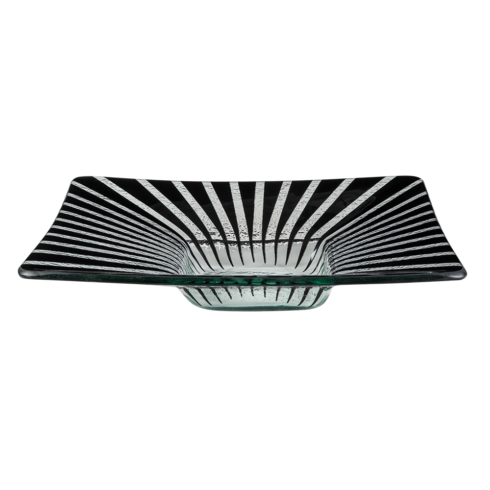 Rosseto Kalderon Stelo Black 14 inch Square Wide Rim Handmade Glass Bowl, set of 2