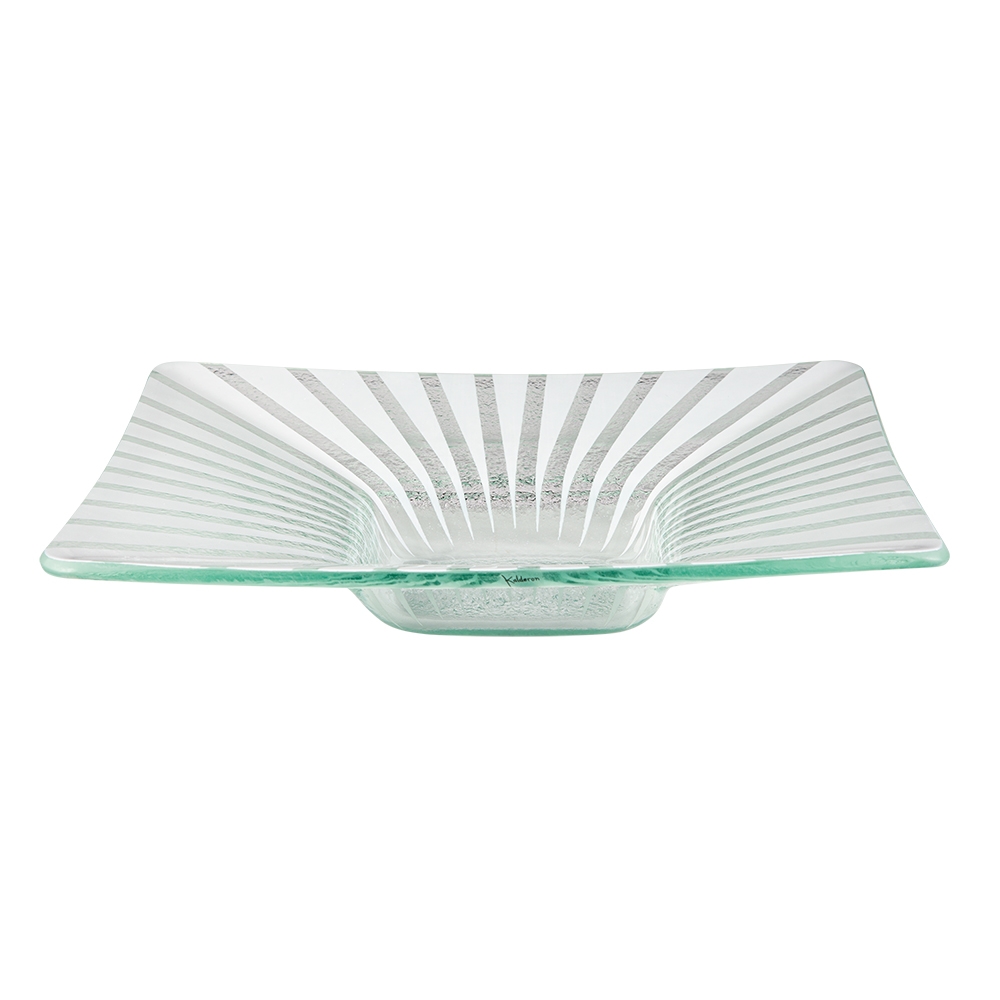 Rosseto Kalderon Stelo White 14 inch Square Wide Rim Handmade Glass Bowl, set of 2