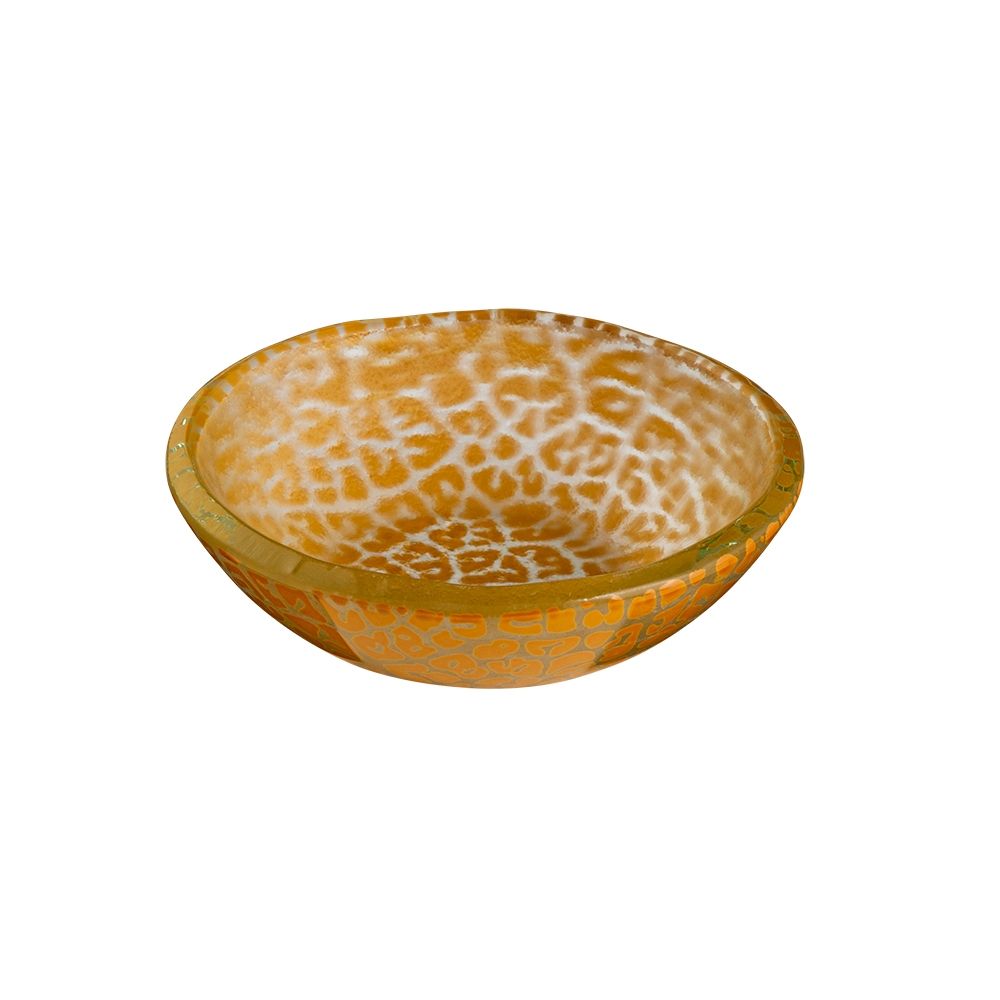 Rosseto Kalderon Foglia Mustard Mini Round Shallow Handmade Glass Bowl, set of 12