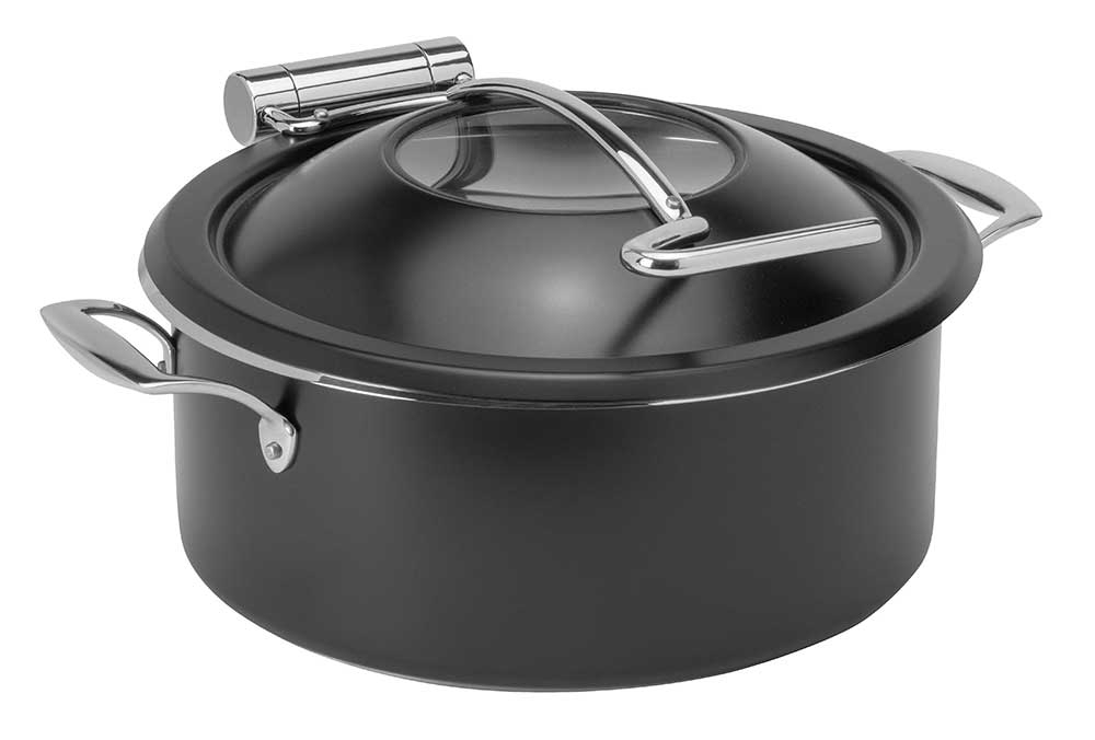 Rosseto Home Style Black Chafing Pot with Soft Closing Lid and Stainless Steel Food Pan, 4.75 Quart