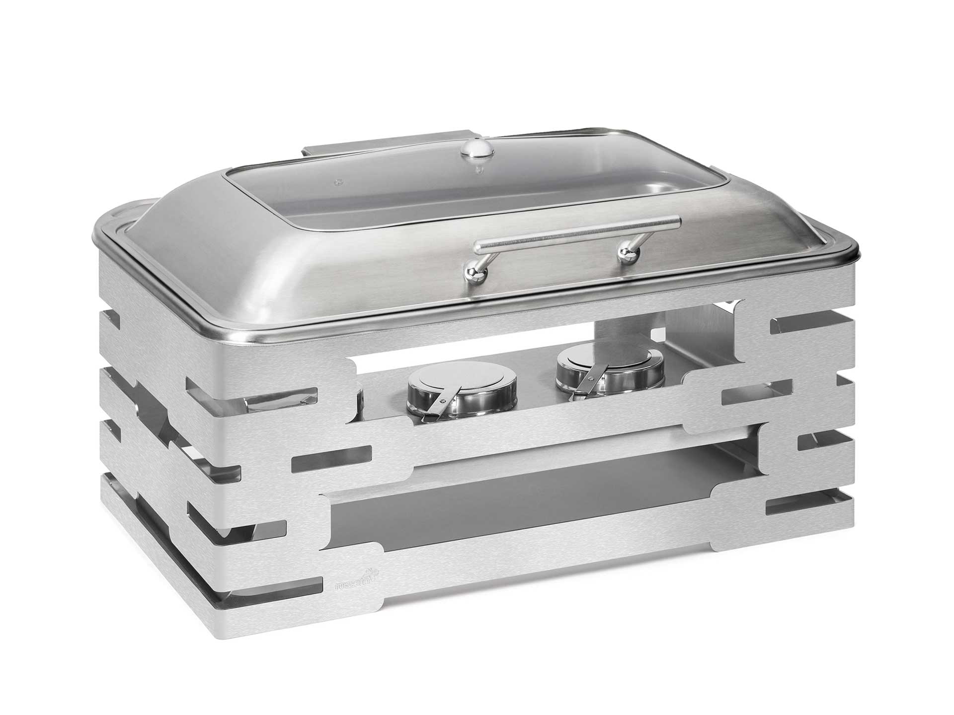 Rosseto Multi-Chef 10 inch Stainless Steel Chafer with Soft Closing Lid 3 Fuel Holders and Reversible Burner Stand, 22.5 × 17.5 × 14.5 inch