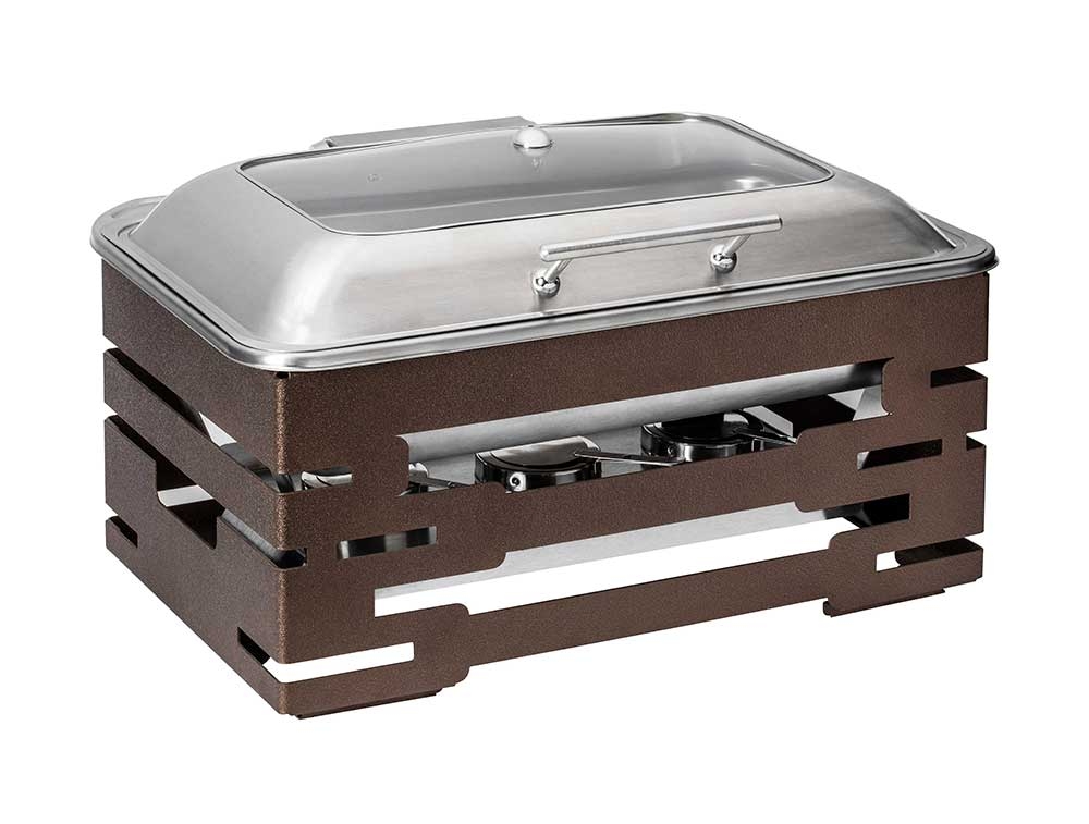 Rosseto Multi-Chef 10 inch Bronze Chafer with Soft Closing Lid 3 Fuel Holders and Reversible Burner Stand, 22.5 × 17.5 × 14.5 inch