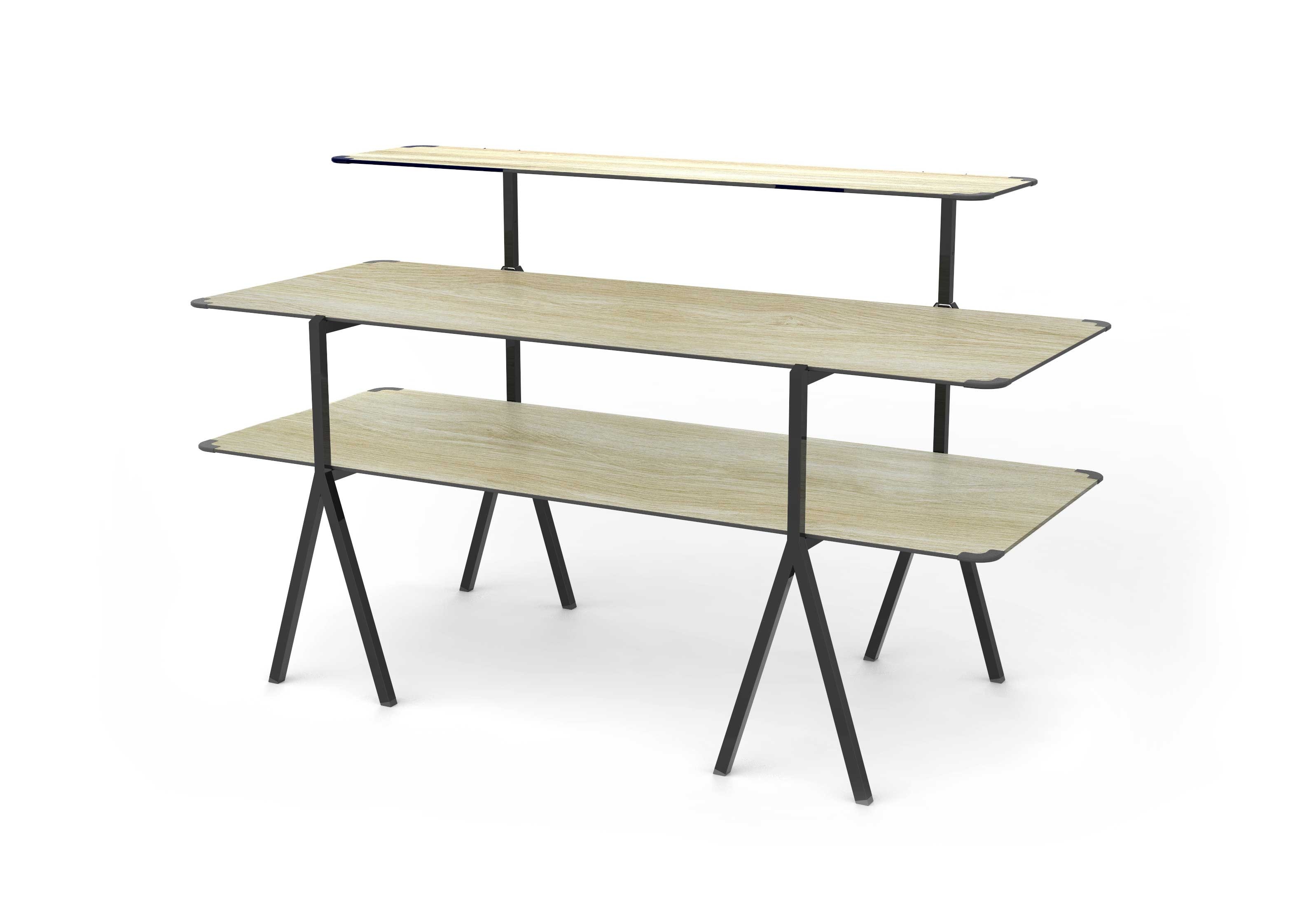 Rosseto Modulite Natural Wood Table 3 Level Kit with Black Legs, 71 x 30 x 43.2 inch