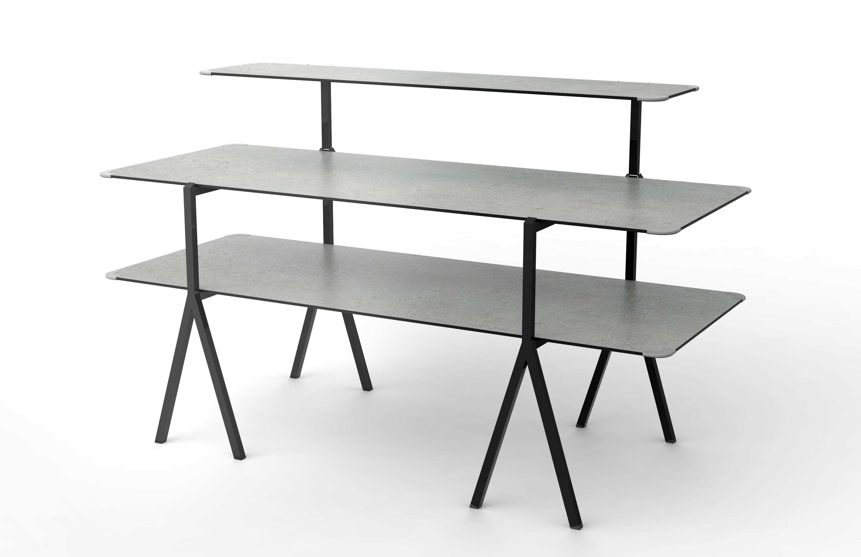 Rosseto Modulite Concrete Gray Table 3 Level Kit with Black Legs, 71 x 30 x 43.2 inch