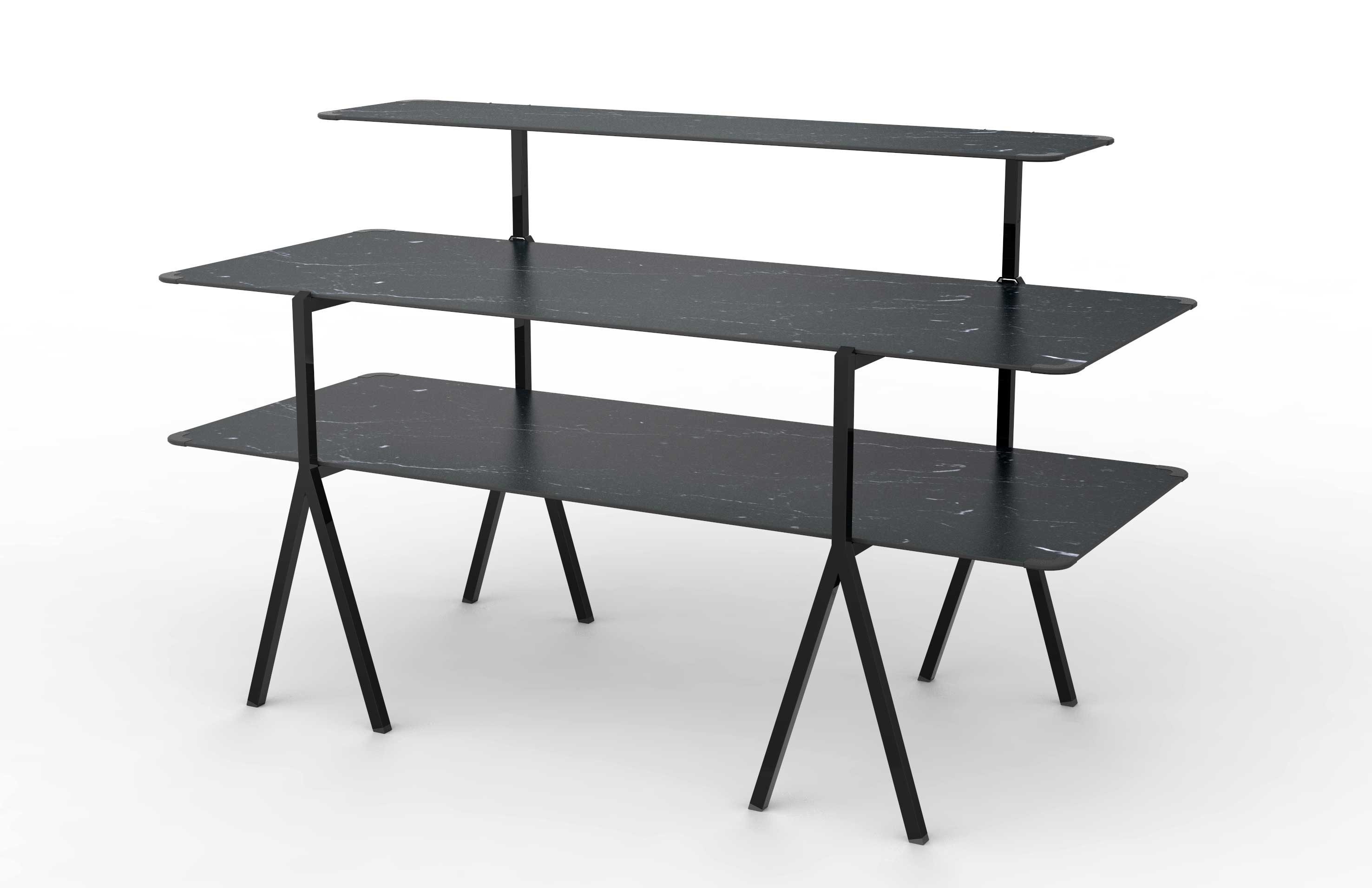 Rosseto Modulite Black Marble Table 3 Level Kit with Black Legs, 71 x 30 x 43.2 inch