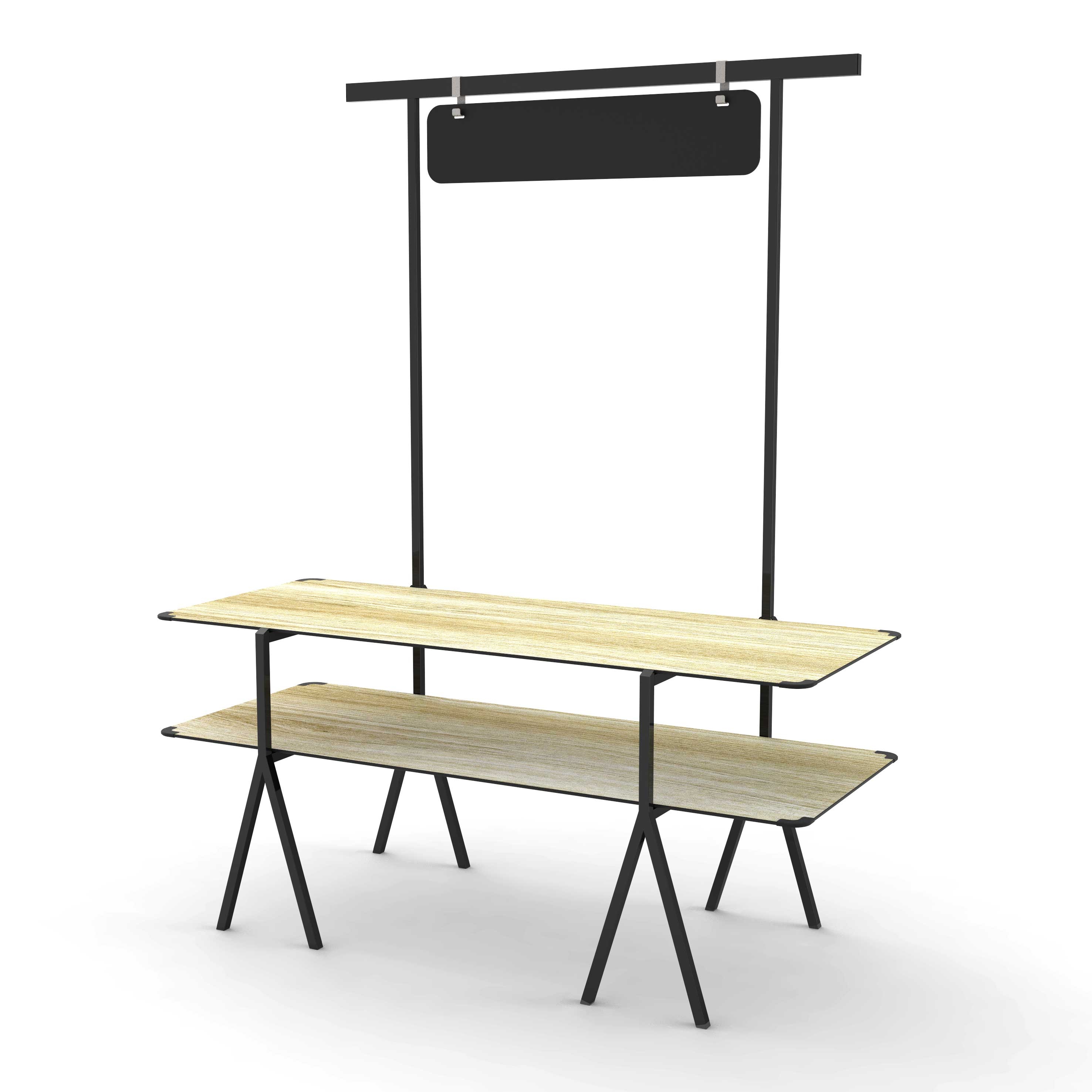 Rosseto Modulite 2 Level Kit with Natural Wood 2 Table Top Chalkboard Black Display Frame and Legs, 71 x 30 x 87.3 inch
