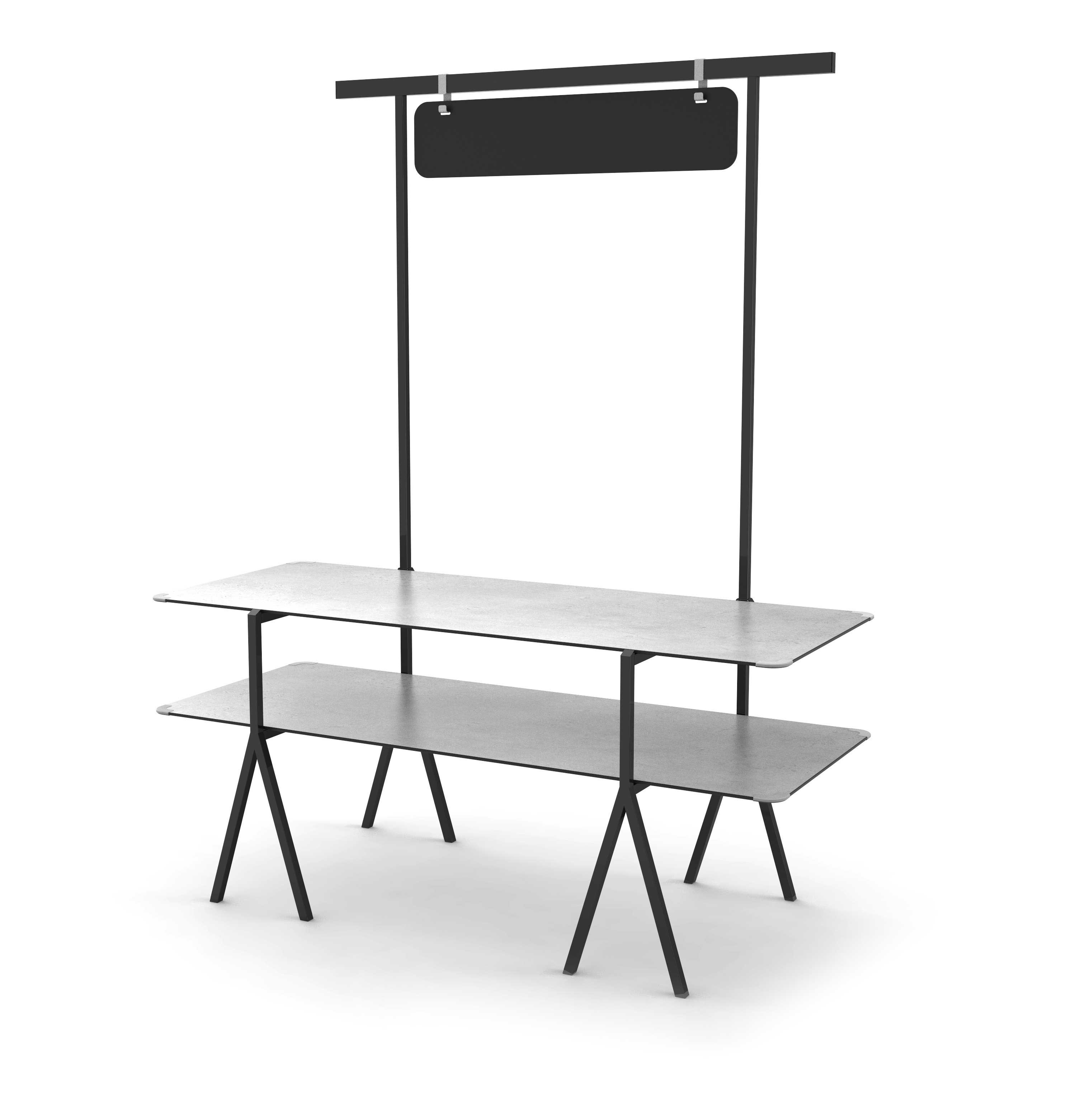 Rosseto Modulite 2 Level Kit with Concrete Gray 2 Table Top Chalkboard Black Display Frame and Legs, 71 x 30 x 87.3 inch