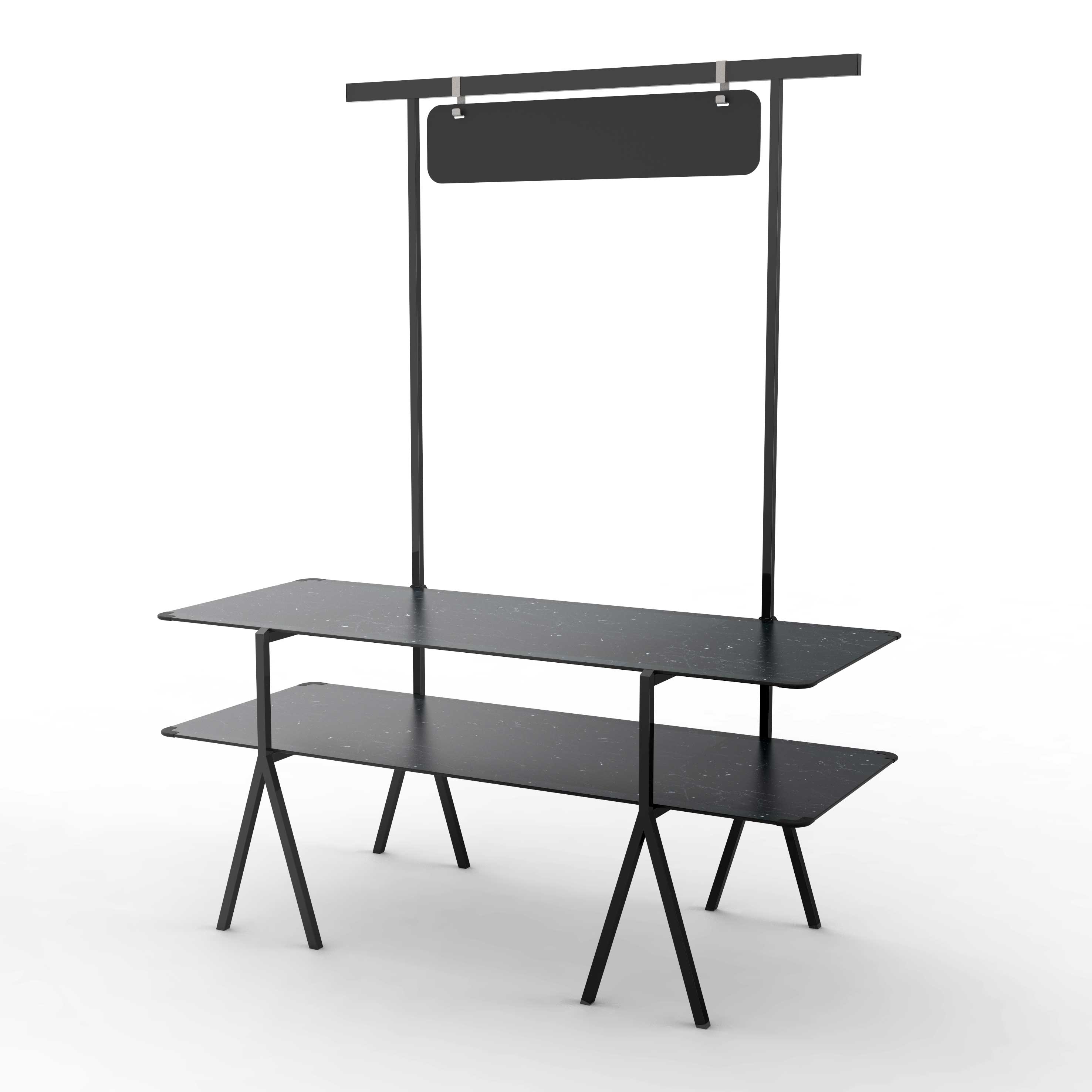 Rosseto Modulite 2 Level Kit with Black Marble 2 Table Top Chalkboard Black Display Frame and Legs, 71 x 30 x 87.3 inch
