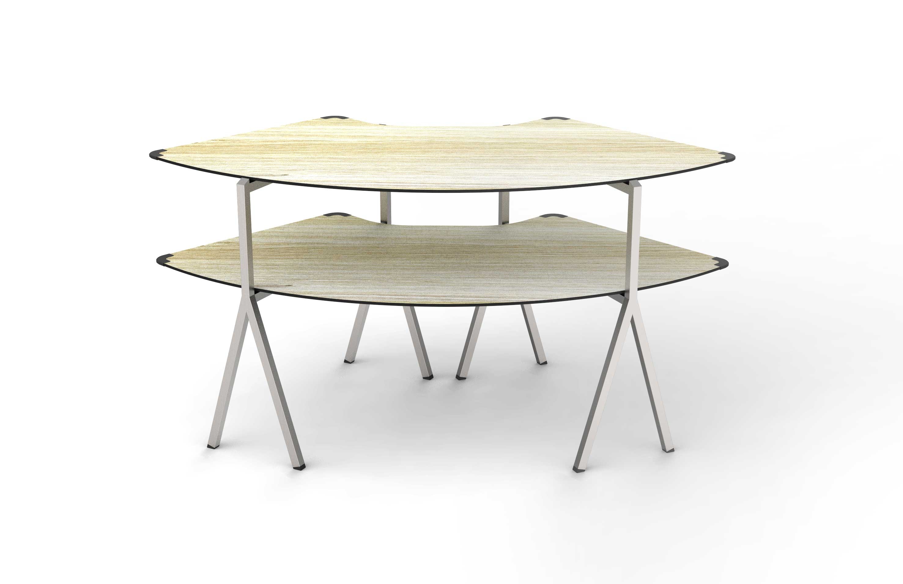 Rosseto Modulite 2 level Kit with Natural Wood 2 Quarter Round Table Top and Stainless Steel Legs