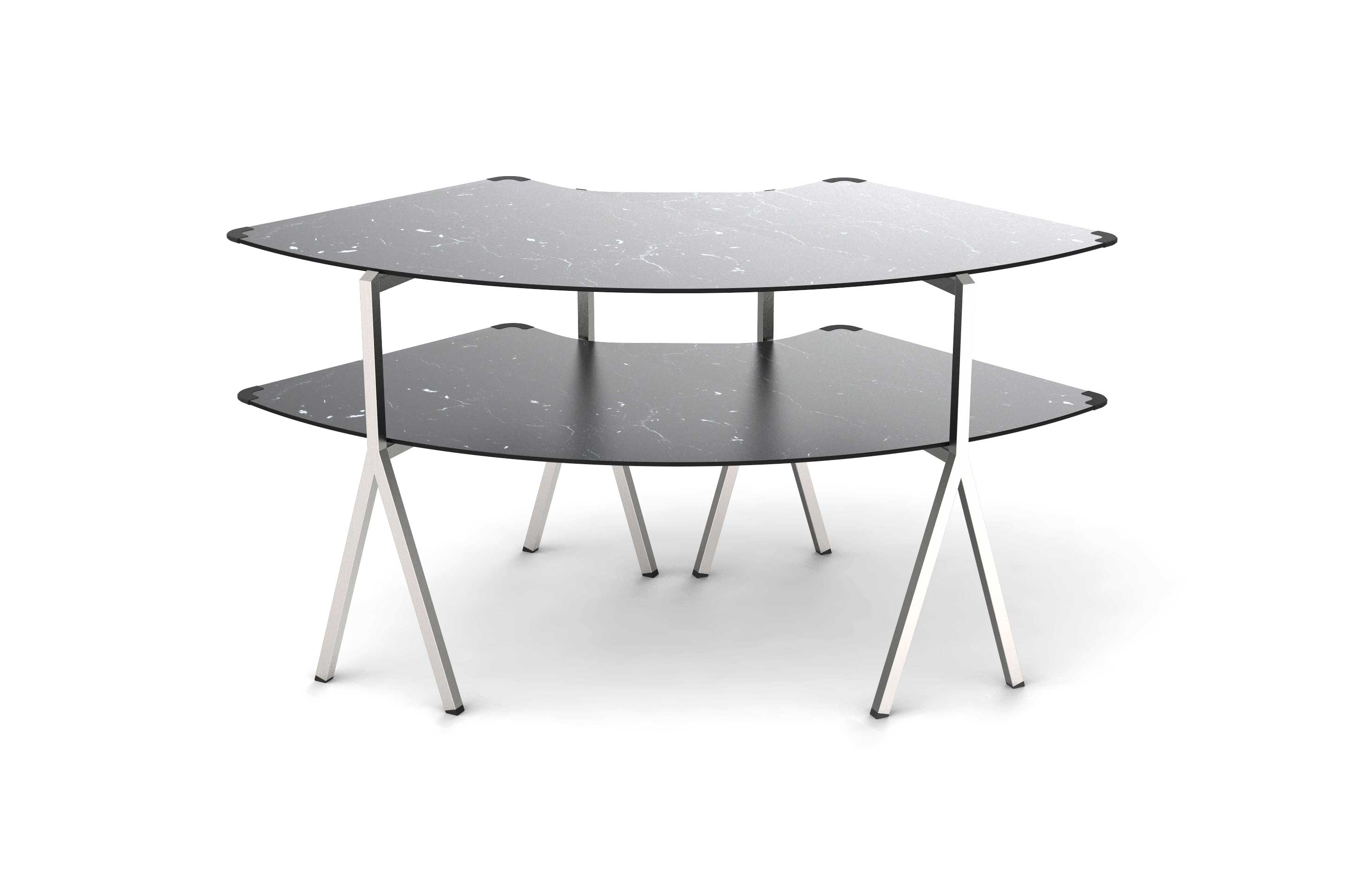 Rosseto Modulite 2 level Kit with Black Marble 2 Quarter Round Table Top and Stainless Steel Legs