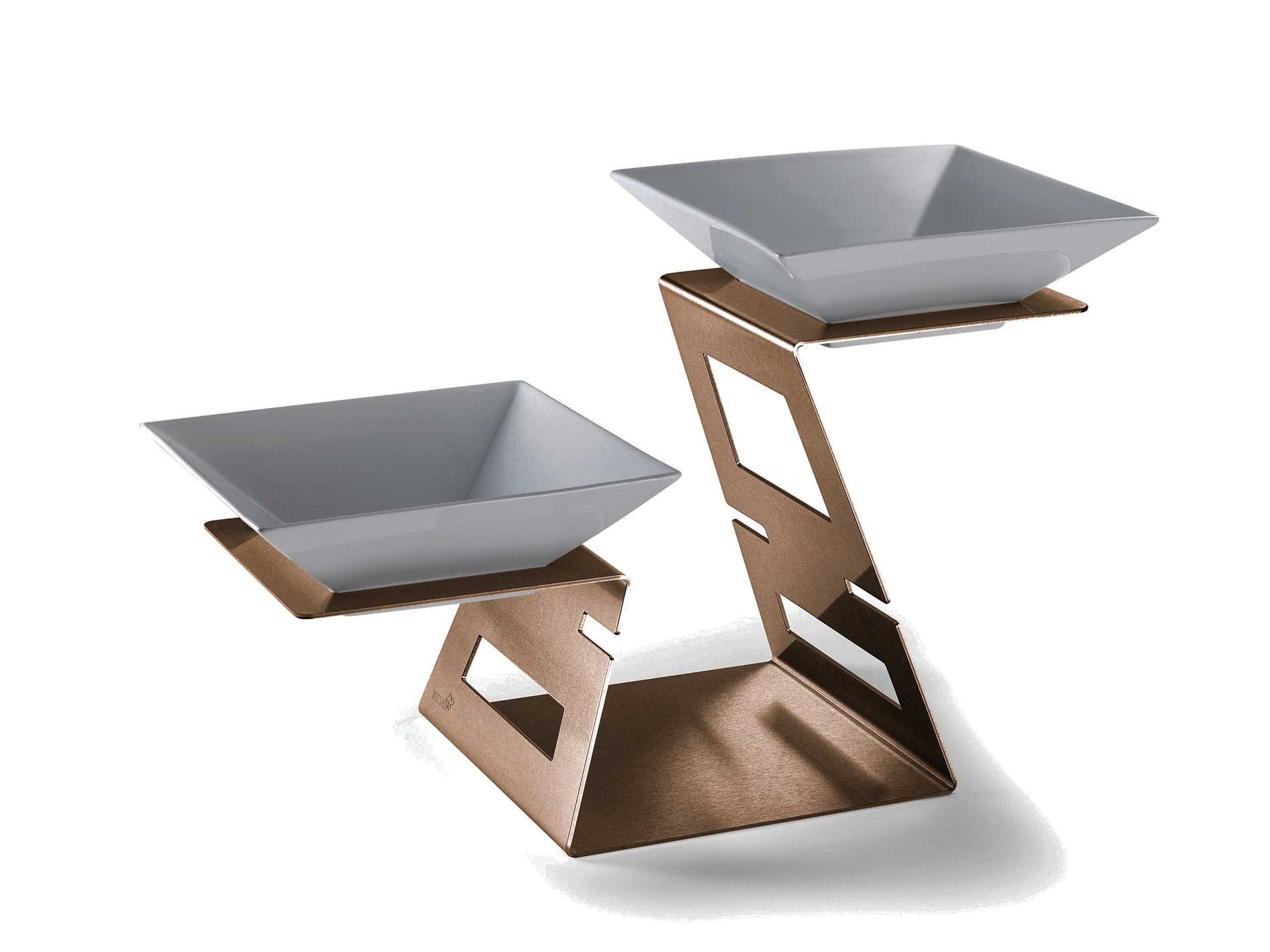 Rosseto Swan Bronze Matte Multi-Level Riser with Two Porcelain Bowl, 23.3 Ã— 10.75 Ã— 14.5 inch
