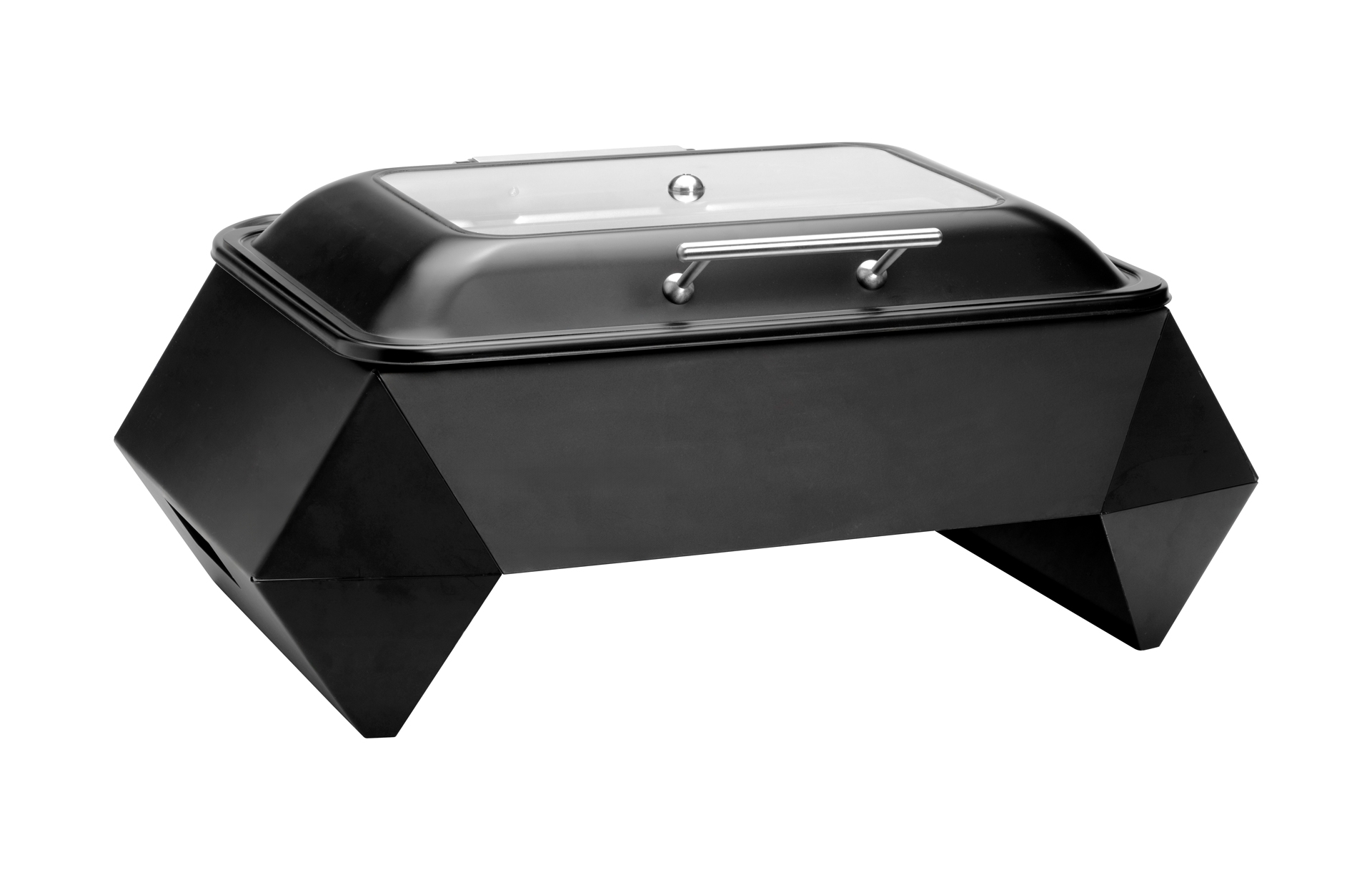 Rosseto Diamond Multi-Chef 10 inch Black Chafer with Black Soft Closing Lid 3 Fuel Holders and Reversible Burner Stand, 27.75 x 16 x 14 inch