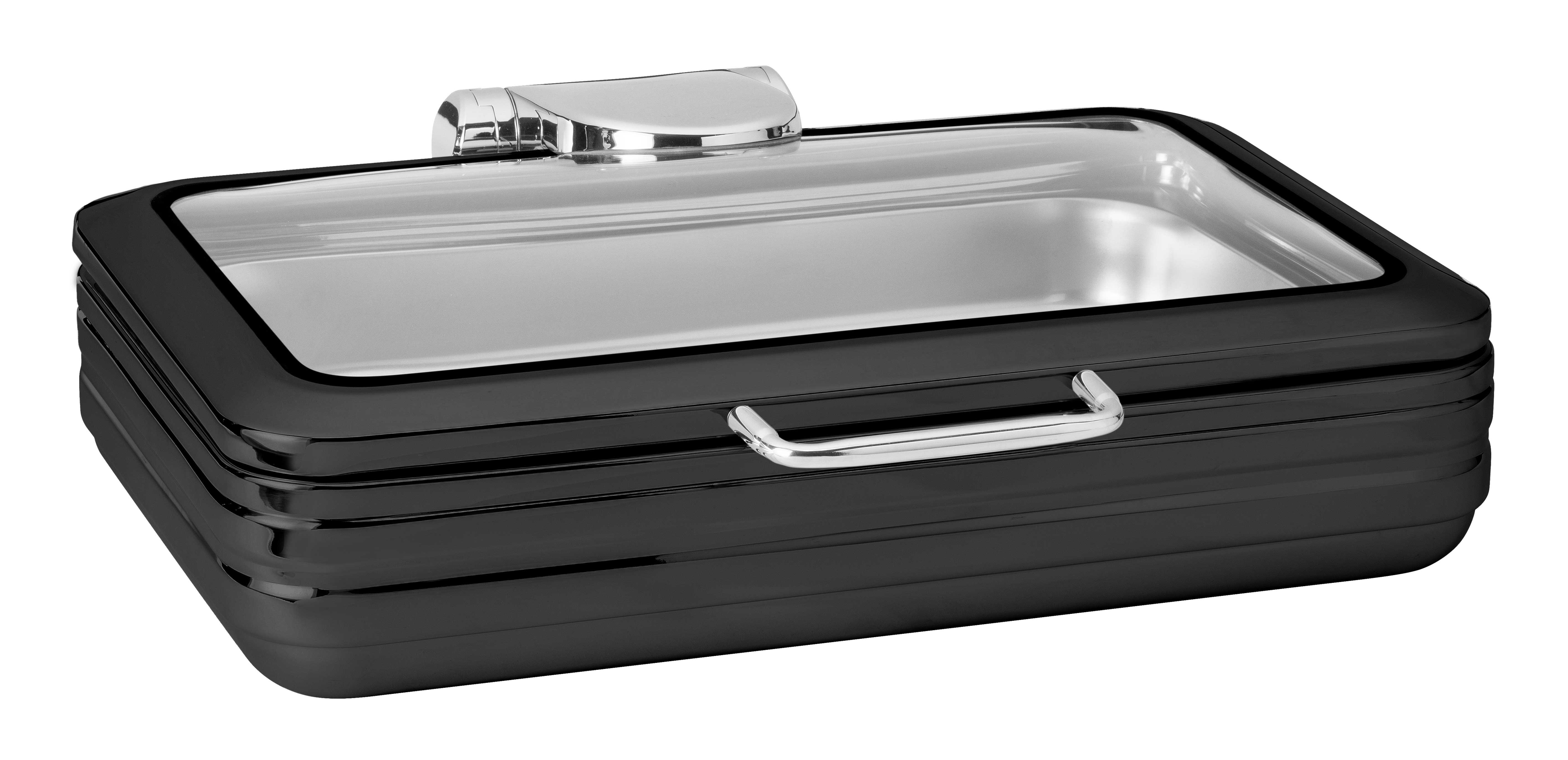 Rosseto De Luxe Black Matte Rectangle Chafing Dish with Glass See Through Lid for Induction Use, 9.51 Quart