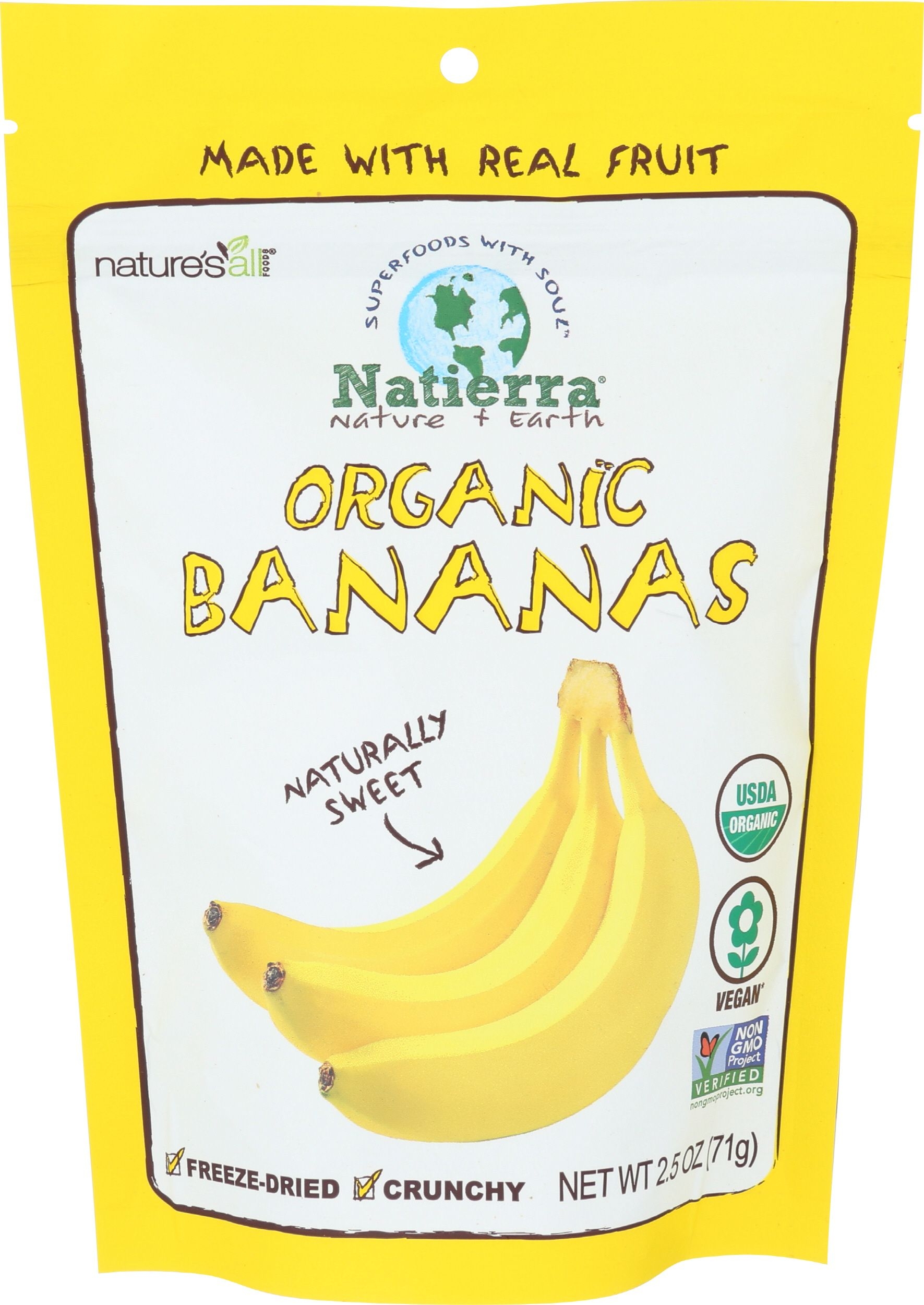 Natierra Nature Plus Earth Organic Freeze Dried Banana, 2.5 Ounce -- 12 per case