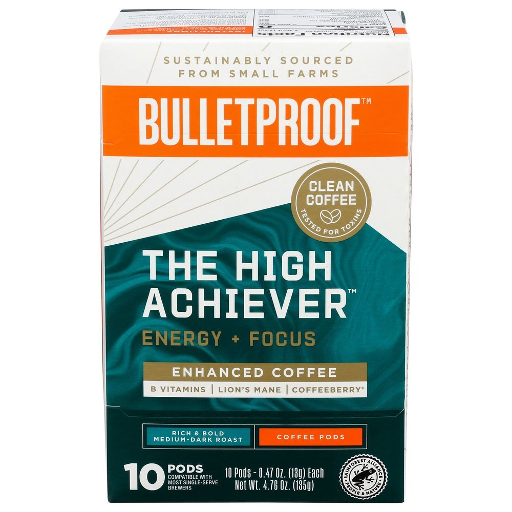 Bulletproof The High Achiever Enhanced Coffee Pods, 10 count -- 6 per case