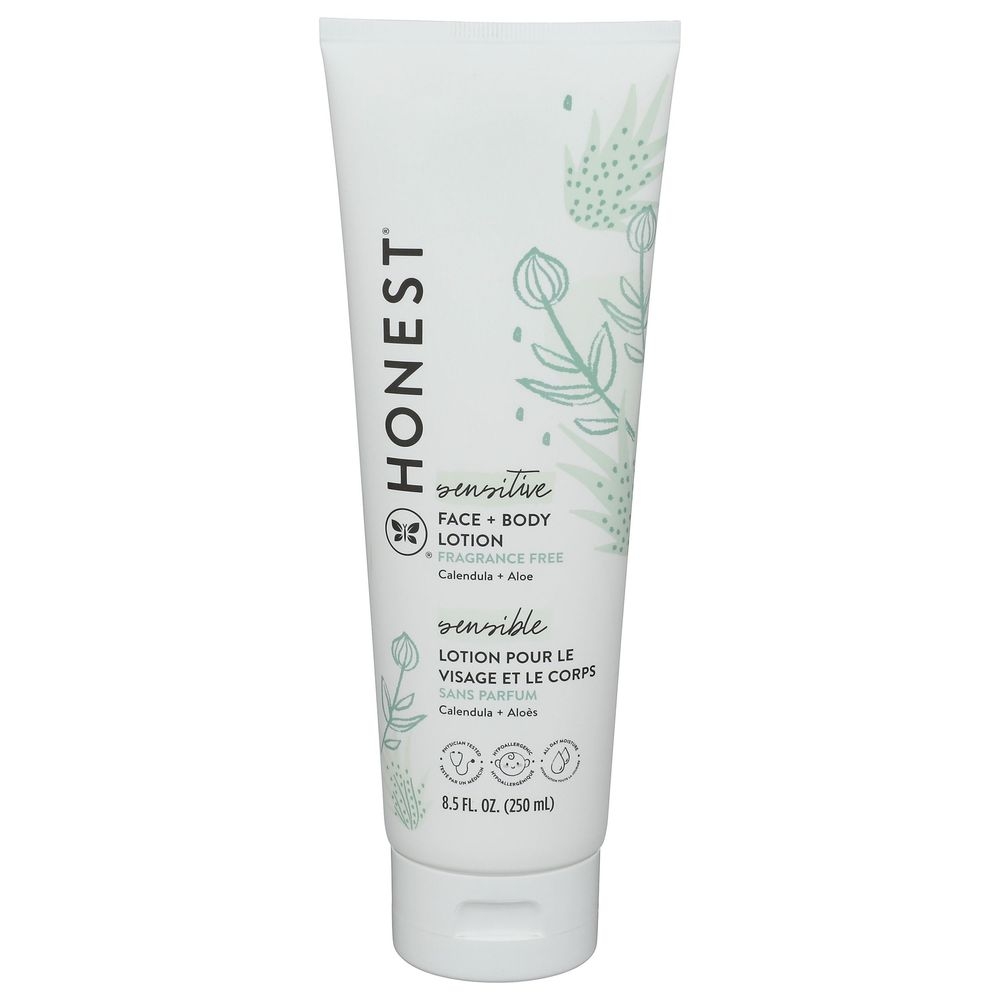 Honest Sensitive Fragrance Free Face Body Lotion, 8.5 Ounce