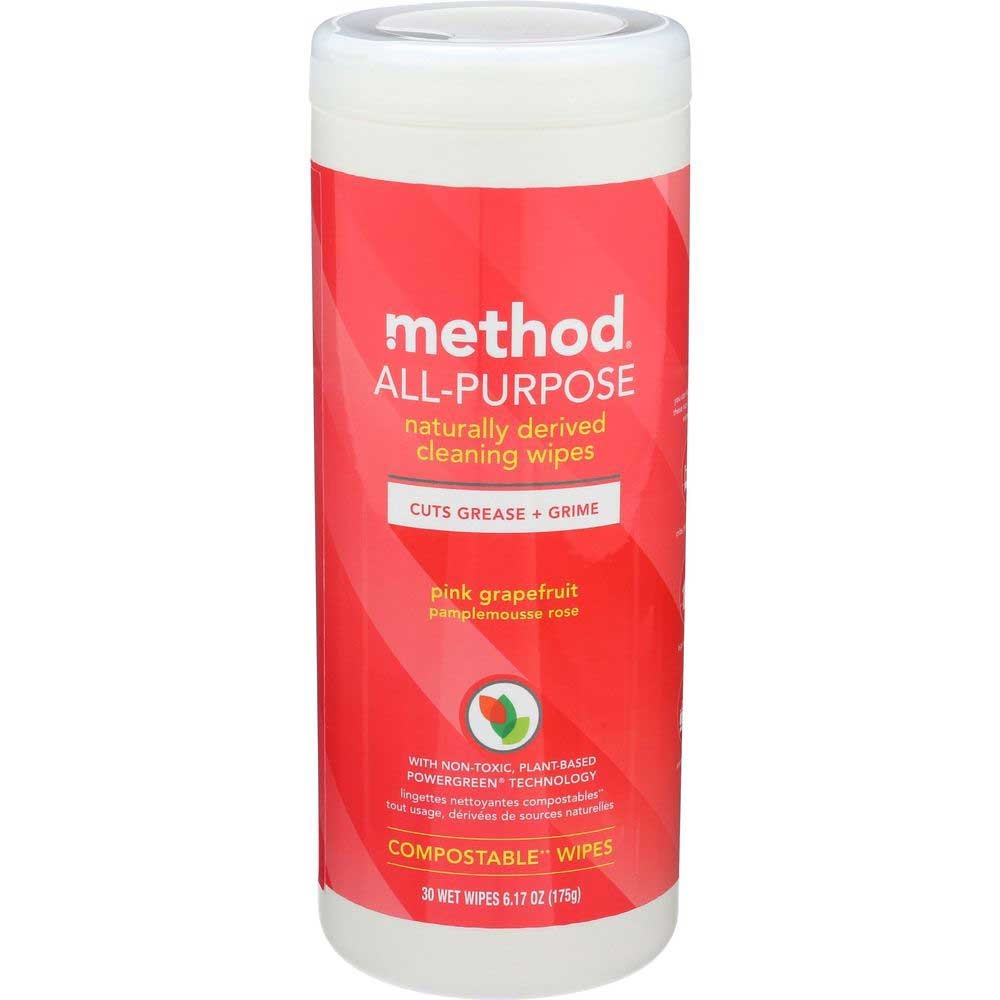 Method Pink Grape Fruit All Purpose Cleaning Compostable Wipes - 30 count per pack -- 6 packs per case