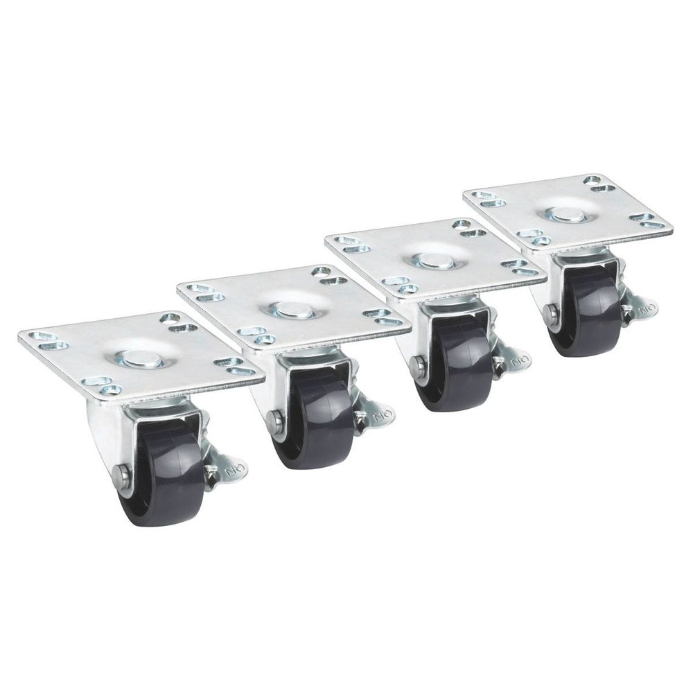 Krowne 3 inch Overall 3.5 x 3.5 inch Plate Casters with 2 inch Wheels and Front Brakes for Refrigeration, set of 4