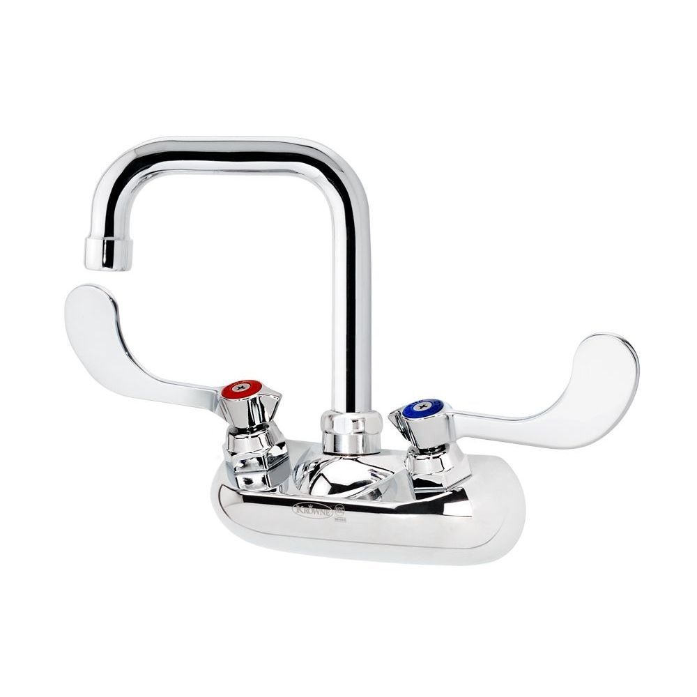 Krowne Silver Series 4 inch Center Wall Mount Faucet with 4.5 inch Wide Double Bend Spout and Vandal Resistant Wrist Blades Handles