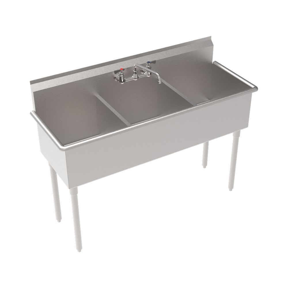 Krowne Three Compartment Basin Sink with Three 18 x 18 inch Bowls, 57 inch Width x 21.5 inch Depth