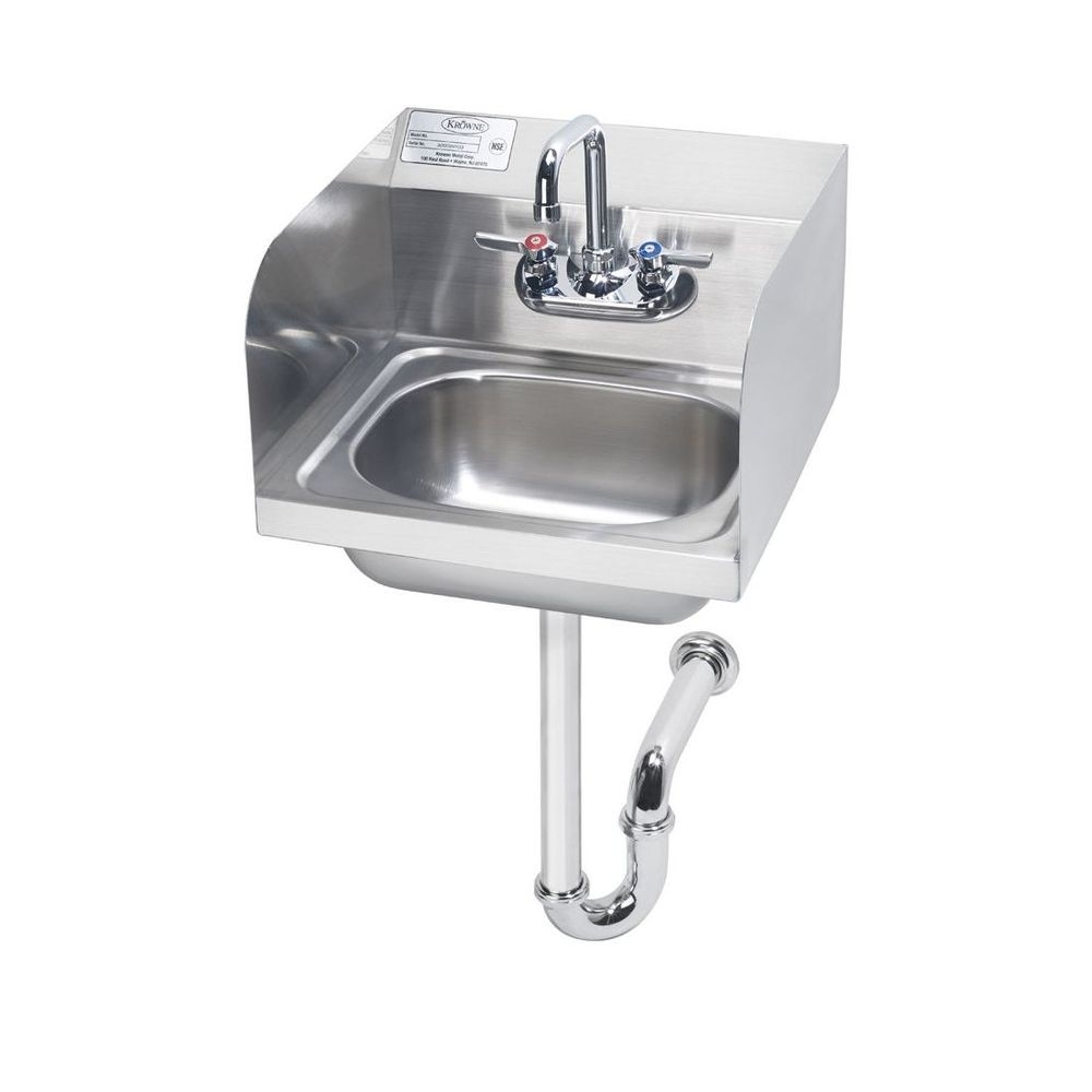 Krowne Hand Sink with Side Splashes and P Trap, 16 x 15 x 14 inch