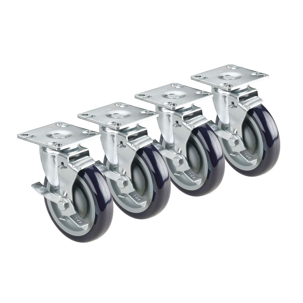 Krowne Universal 4 inch Plate Caster with Side Brake and 3 inch Wheel, set of 4